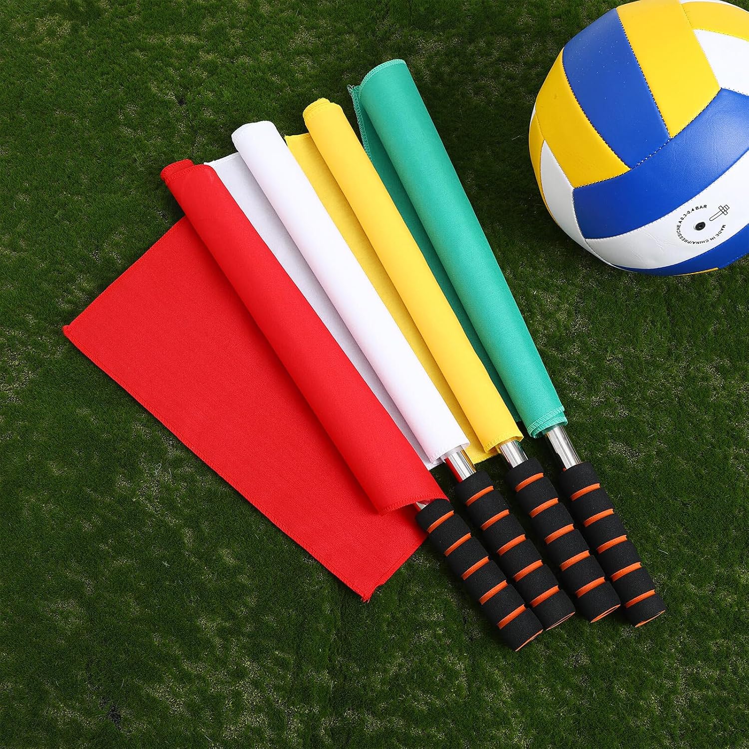 Besportble Set of 4 Referee Flags with Stainless Steel Pole and Cotton Cloth for Football Linesmen Hand Drawing Flag Waving Flag for Outdoor Sports Games