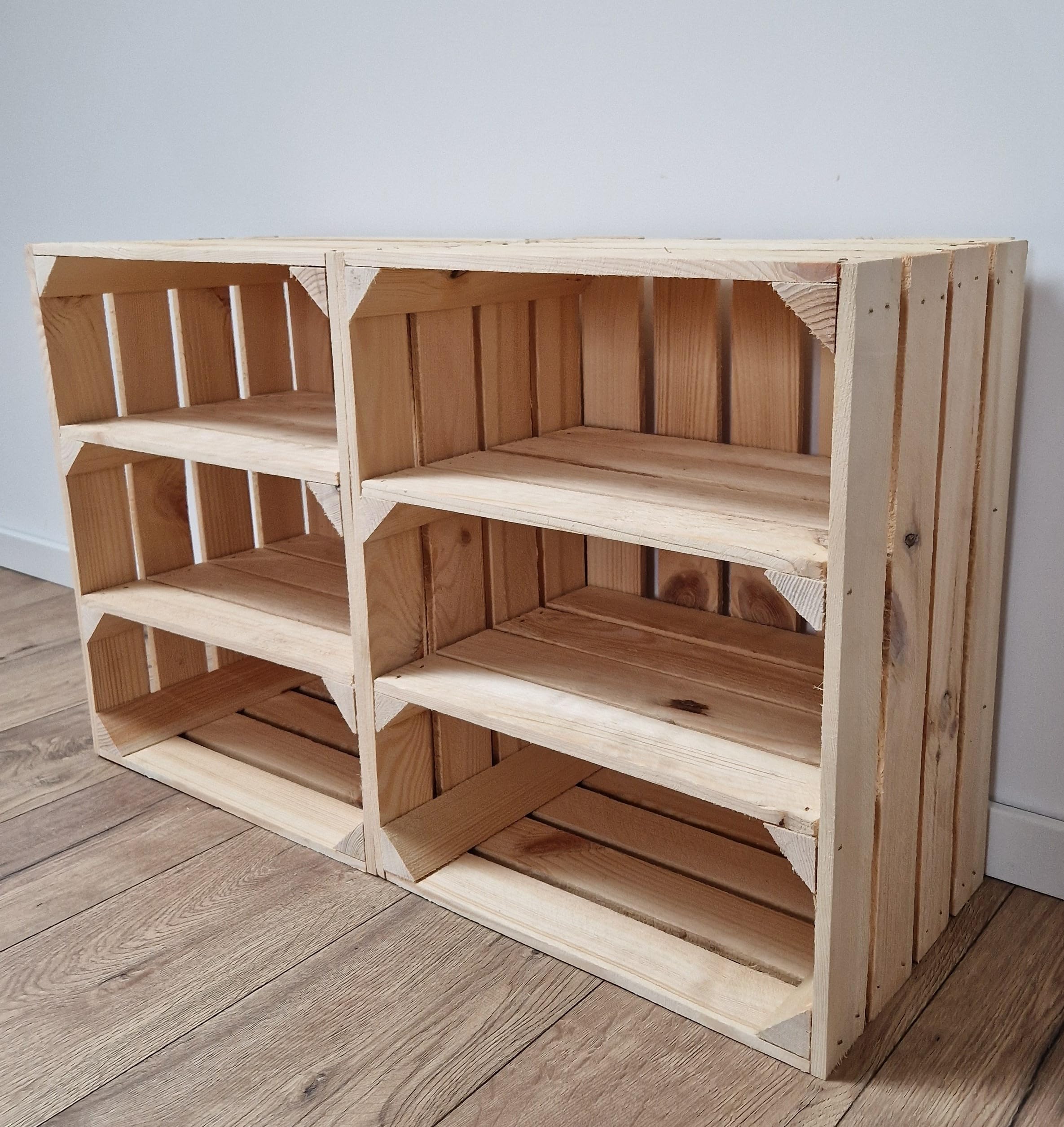 PYXIDAS Wooden Crates With Shelf, Rustic Boxes For Storage, Home Decor, Wedding Solution (2 Crates, Short natural)