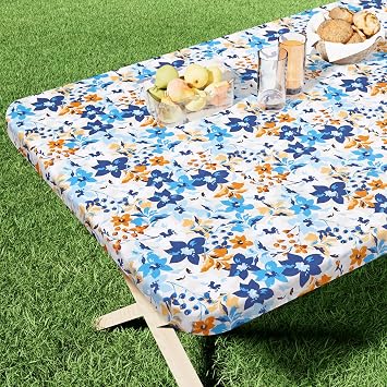 homing Rectangle Printed Fabric Tablecloth, Elastic Fitted Table Cloth for 6 Foot Tables, Washable Polyester Table Cover for Outdoor, Picnic, Camping and Indoor Blooming Flowers, 30" x 72"