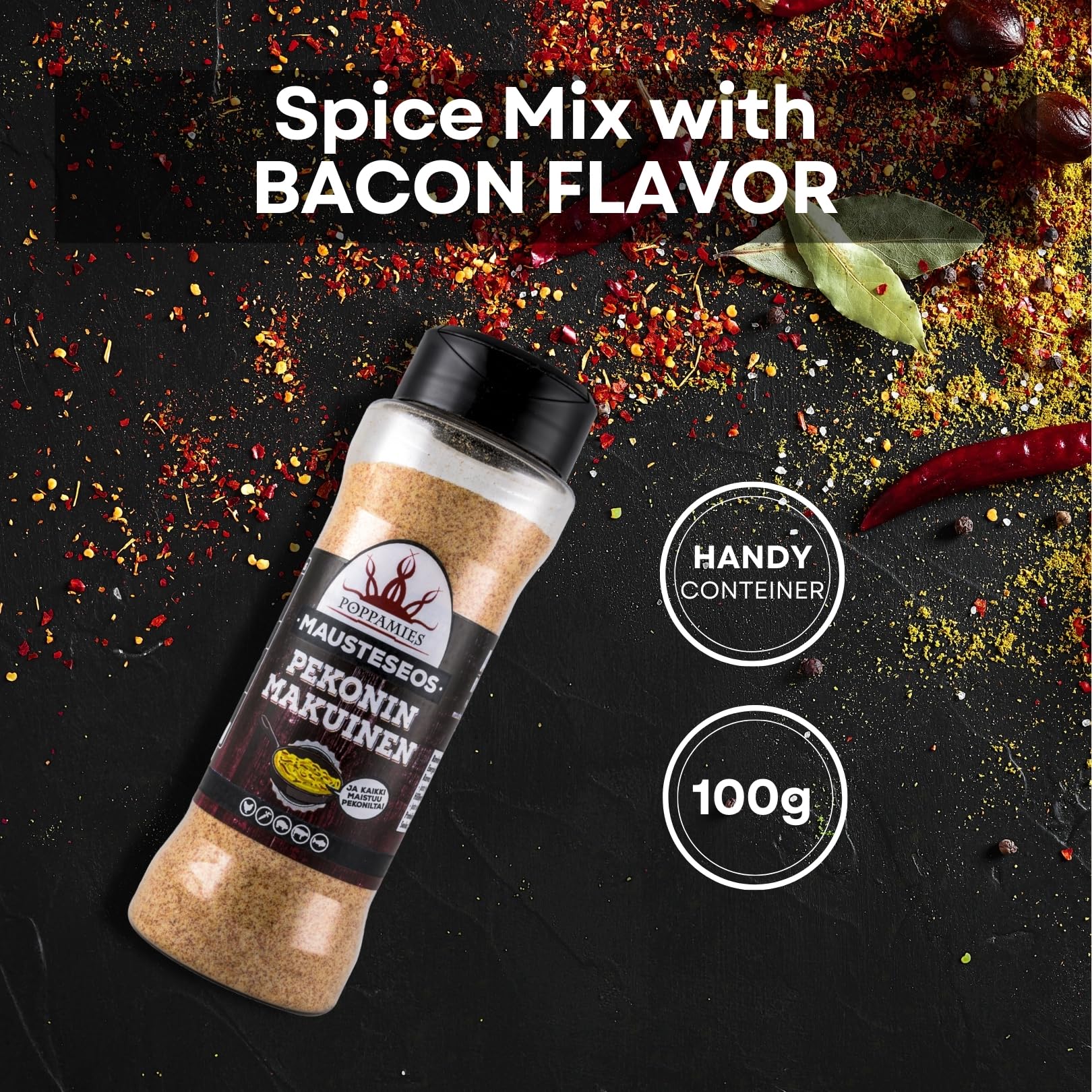 Poppamies Pekonin Makuinen - Mezcla de especias con sabor a tocino - Ideal para carne, patatas y verduras - 100 g