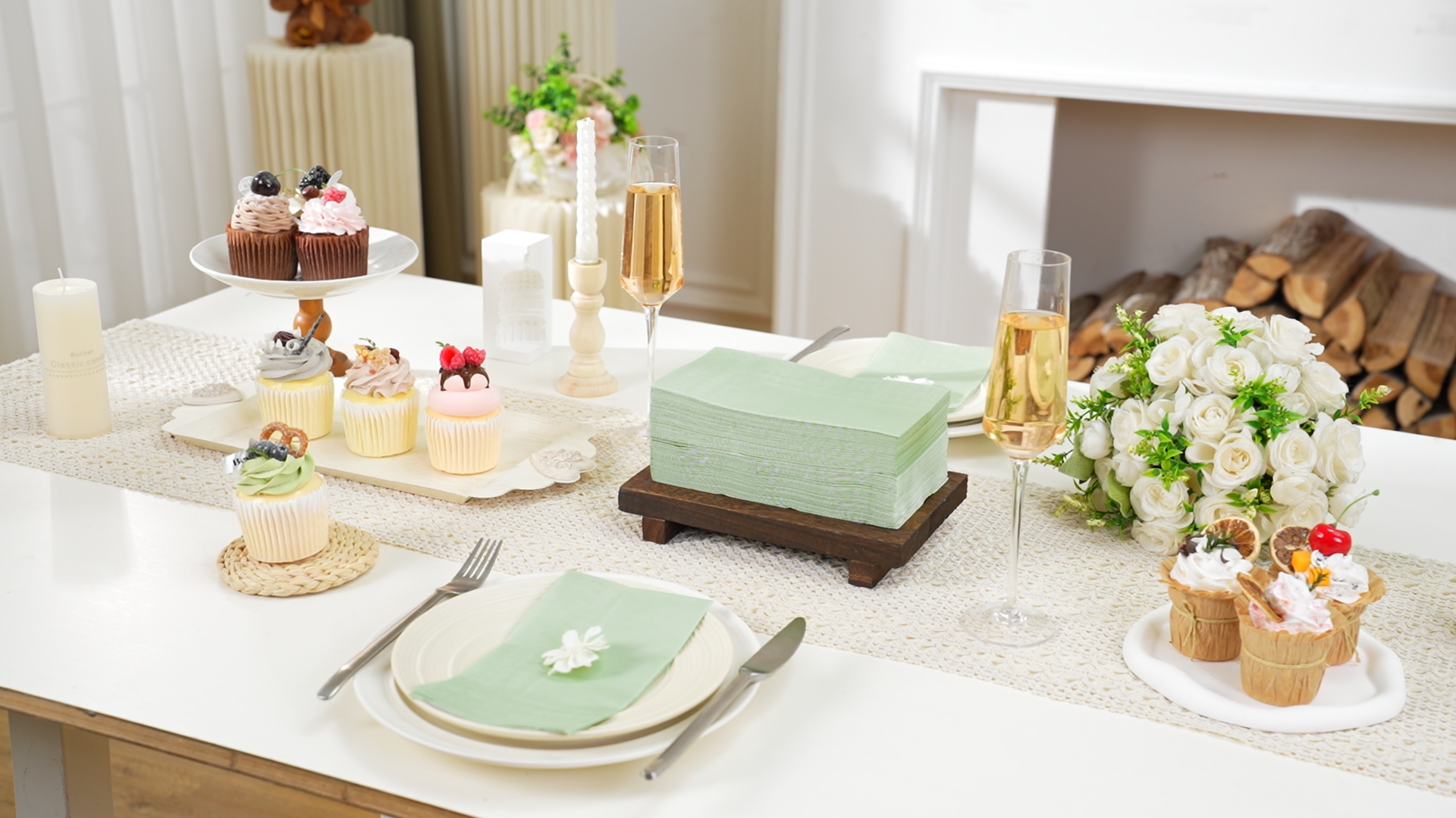 Lot 120 Serviettes Jetables Festonnées Vert Sauge 12,7x12,7 Cm – Idéales Mariage, Anniversaire, Pâques Ou Baby Shower