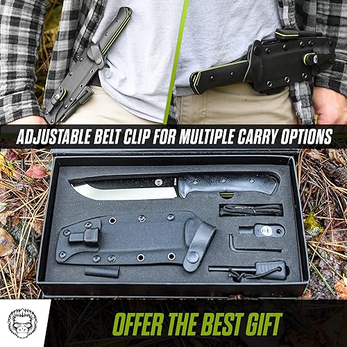 Miniatura 2 de Cuchillo de campamento de supervivencia  Cuchillo de caza de hoja fija con funda W  Juego de regalo para él cuchillo con arrancador de fuego,