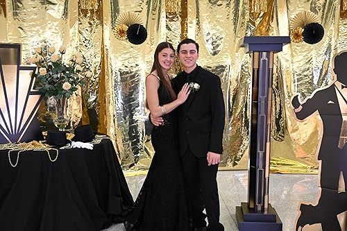 Miniatura 6 de Beistle 10 abanicos decorativos redondos de papel negro y dorado y lámina metálica para Nochevieja, premios, decoraciones nocturnas, suministros de