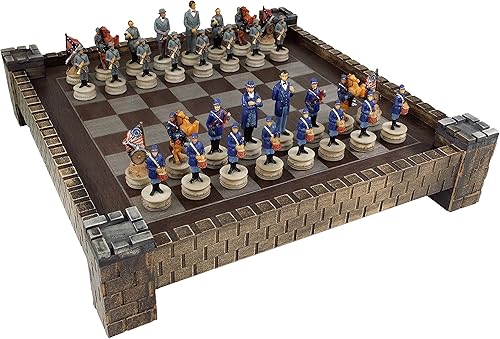 Juego de ajedrez norte contra sur de los generales civiles estadounidenses con tablero de castillo de 17"