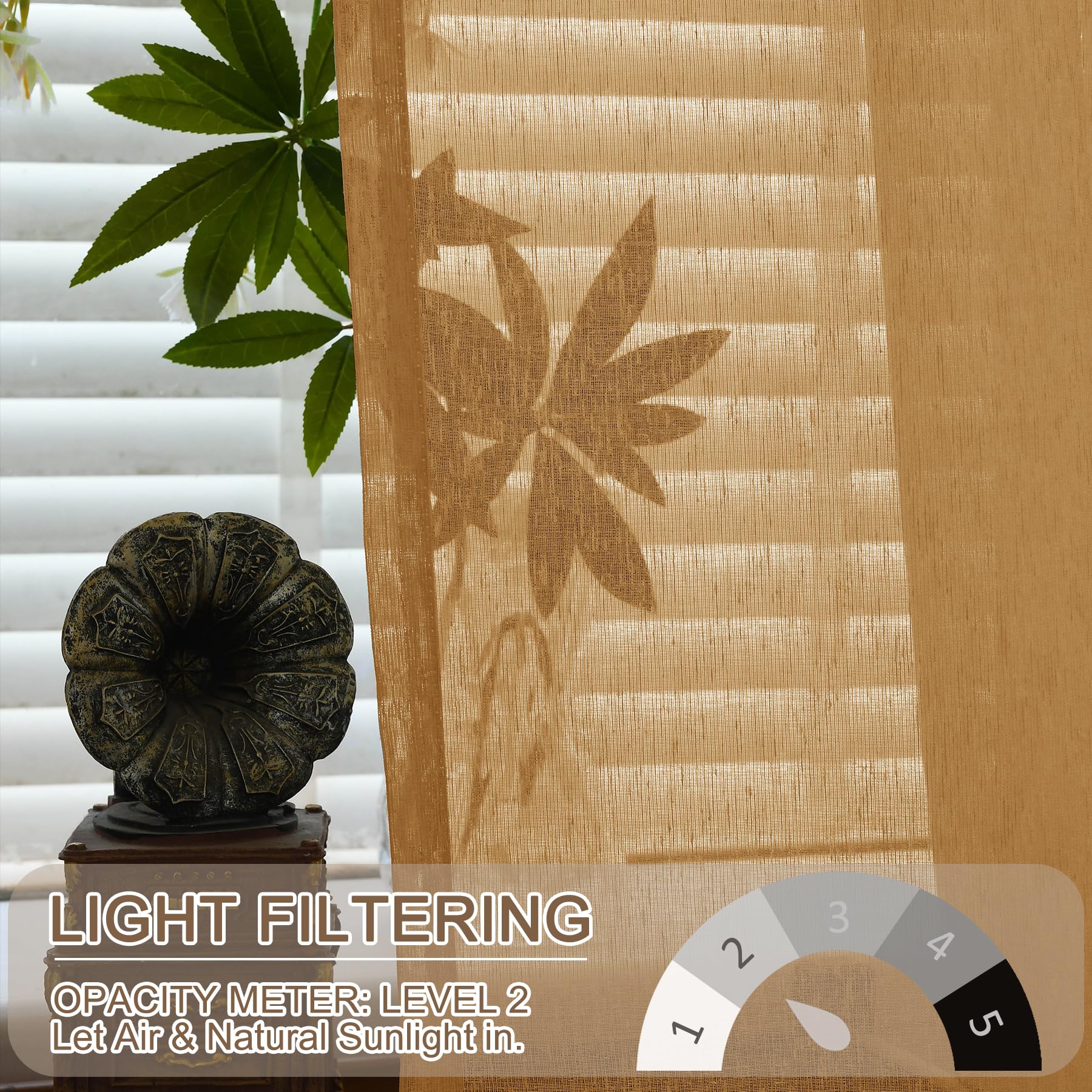 160 cm de lino sintético semitransparente a rayas | Cortinas filtrantes de luz para puertas, cocinas y patios | Diseño plisado Ele Pinch de 106.7 cm de ancho, roble Buff 1 panel