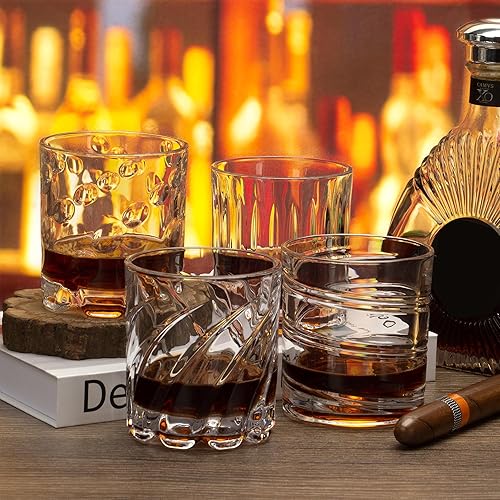 Miniatura 2 de Whiskey Glasses, Spinning Bourbon Glass Set 4, Rocks Scotch Whisky Cognac Rum Cocktail Tasting Old Fashioned Glass, Personalized Men Ideas Unique