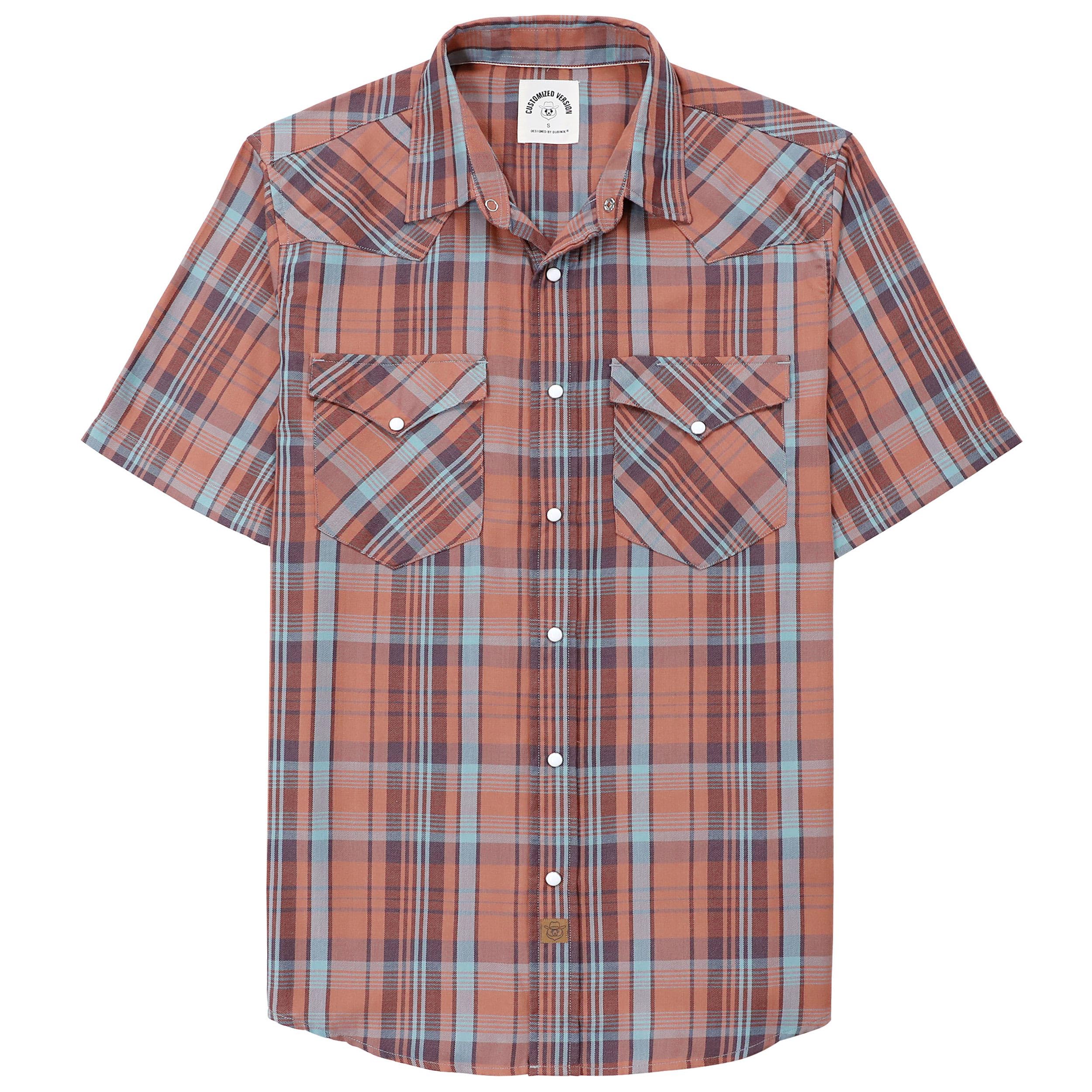 Dubinik®50% Viscose derived from Bamboo,50% Polyester Mens Short Sleeve Western Cowboy Pearl Snap Casual Plaid Shirts for Men