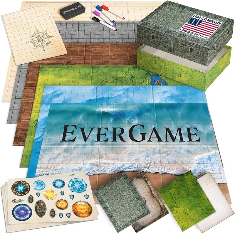 10 tapetes de juego DnD + arenas de batalla + pegatinas + marcadores, 22x26", cuadrícula cuadrada
