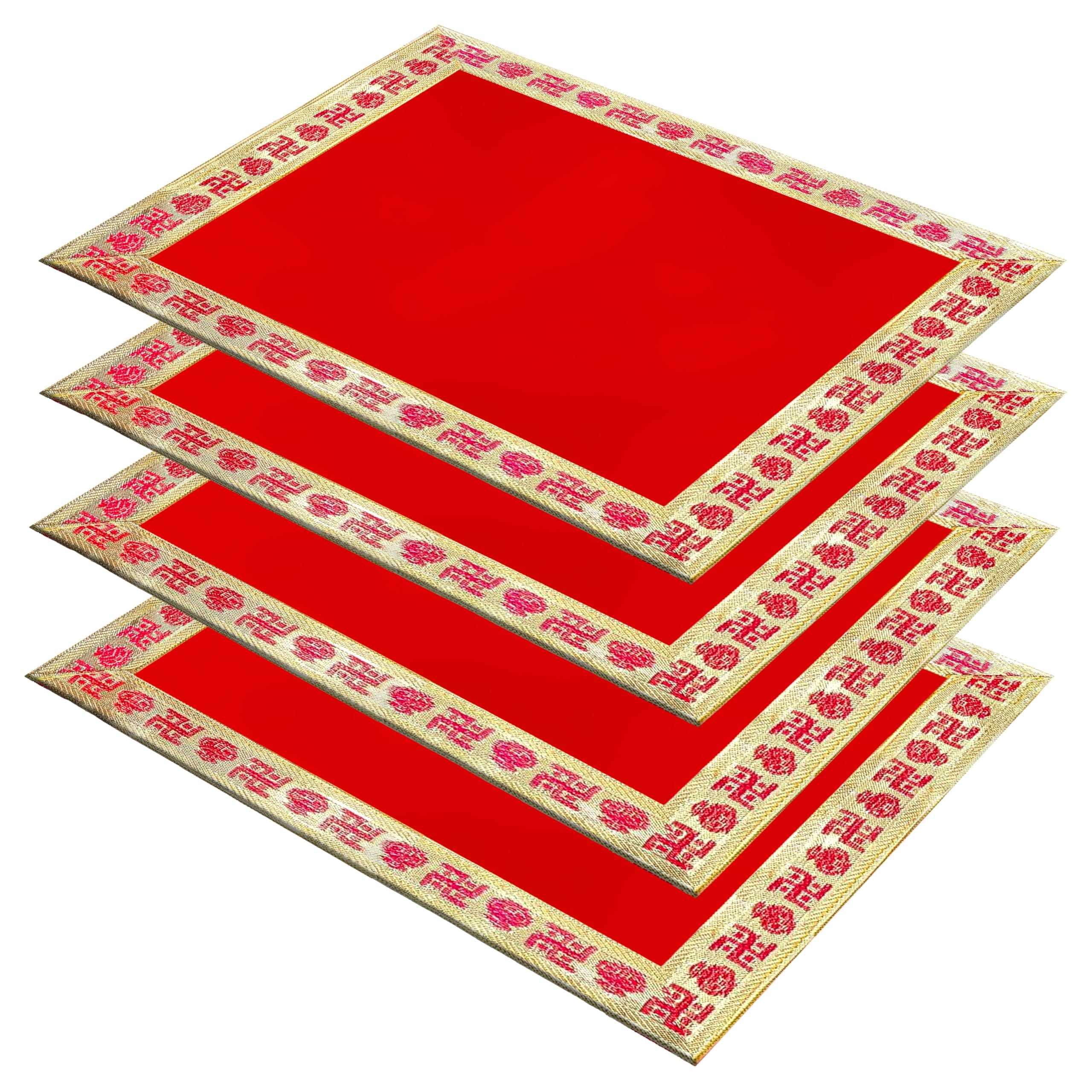 Pink Sky Chowki Velvet Red Puja Aasan Cloth for Mandir & Home Temple Size 13X9 INCH (4, Square)-image-23