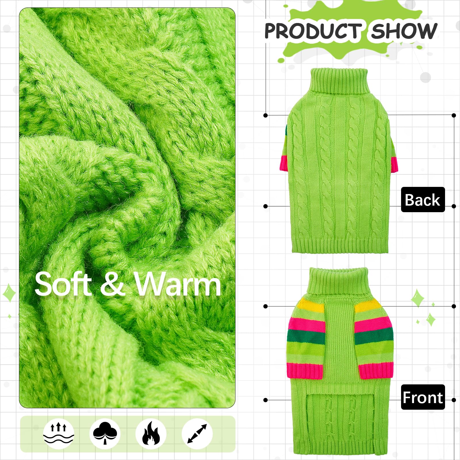 OUOBOB Dog Jumper with Turtleneck & Christmas Design, Large Dog Sweatshirt for Boys & Girls, Pet Apparel Knitwear for Winter XXXXXL - Image 3