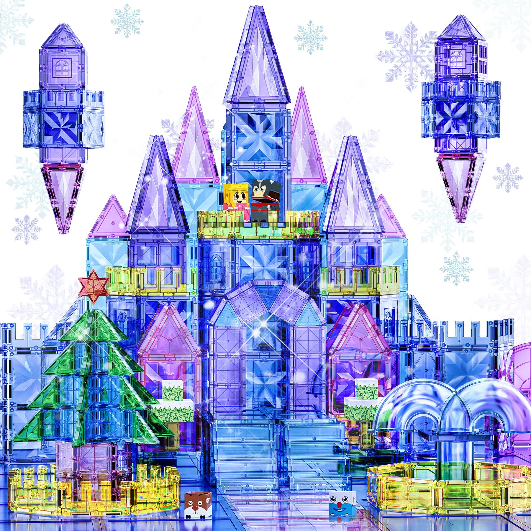 114pcs Magnetic Tiles for Kids, 3D Diamond Princess Ice Castle