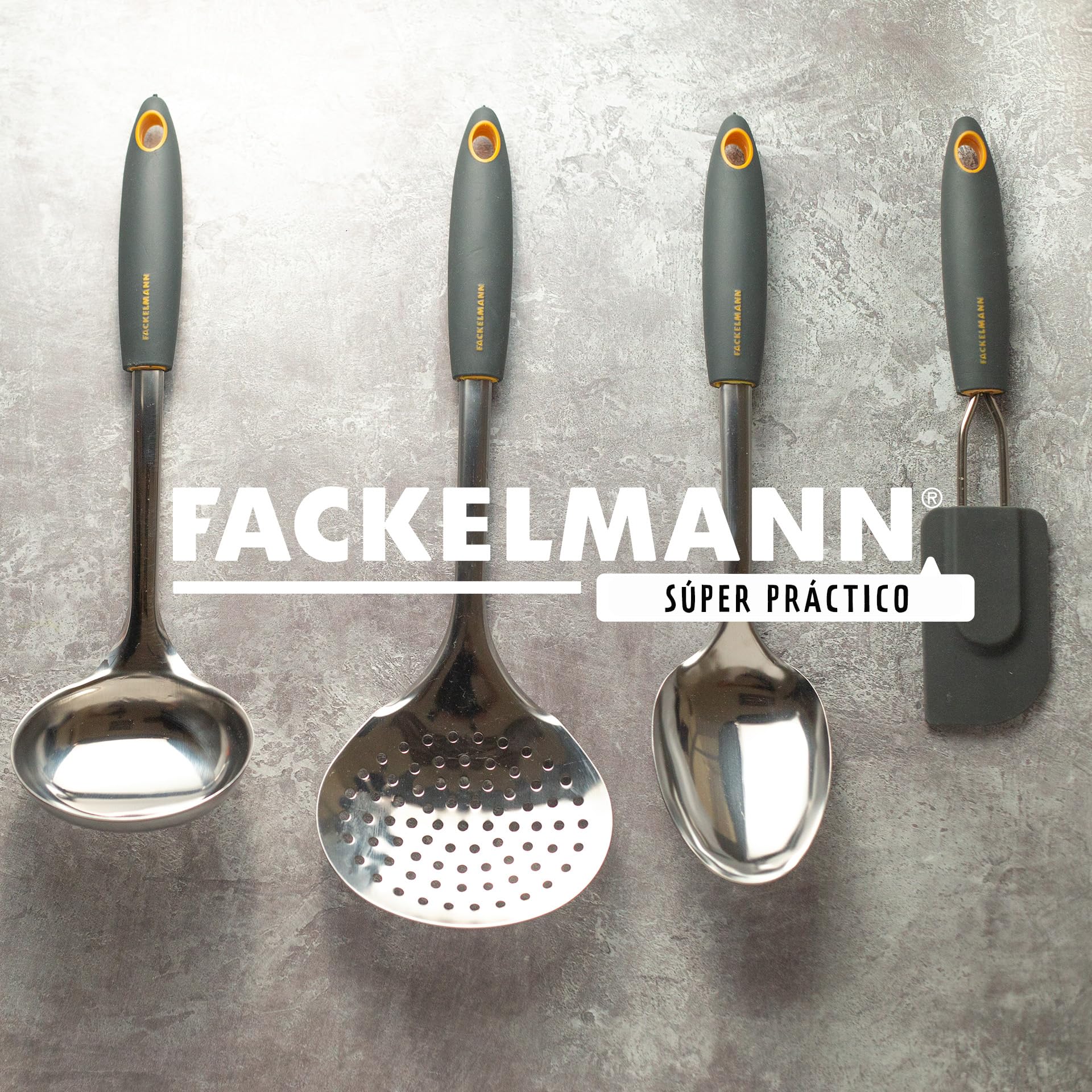 FACKELMANN Espumadera 34cm. Soft, polipropileno, TPR, acero inox, color inox, naranja y gris. 1 ud.