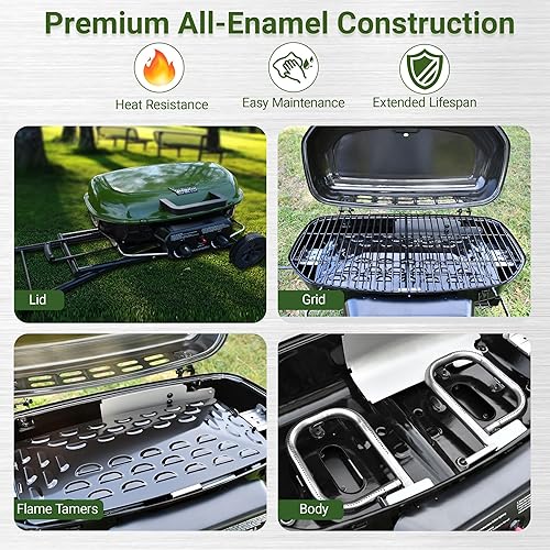 Miniatura 3 de Brand-Man - Parrilla de gas portátil, parrilla de pie de propano con carrito plegable y botón de encendido, ideal para camping, portón trasero,