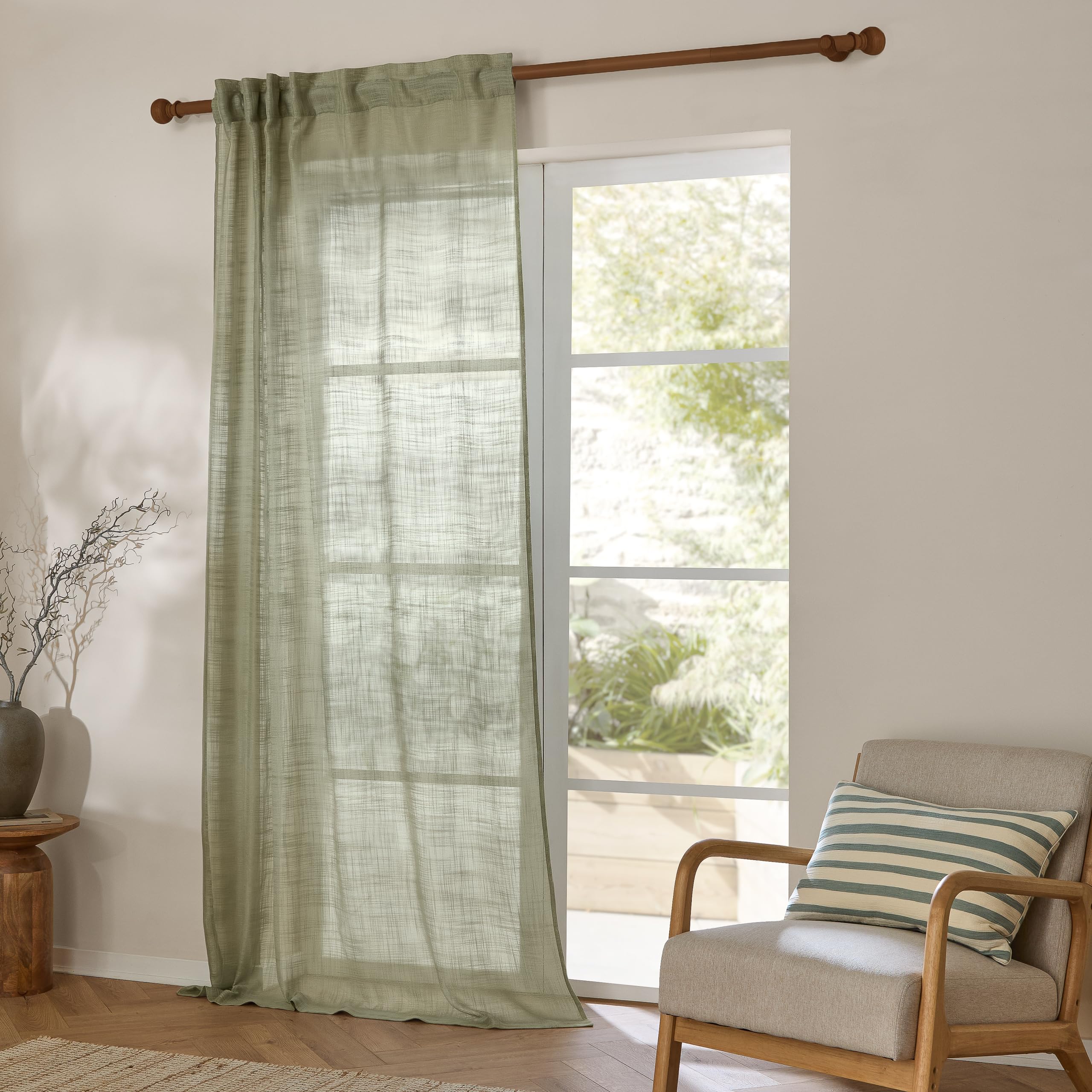 Yard Furn Cirrus Woven Sheer Curtain Panel – Airy Semi Sheer Modern Curtain (Eucalyptus - 140x250cm)