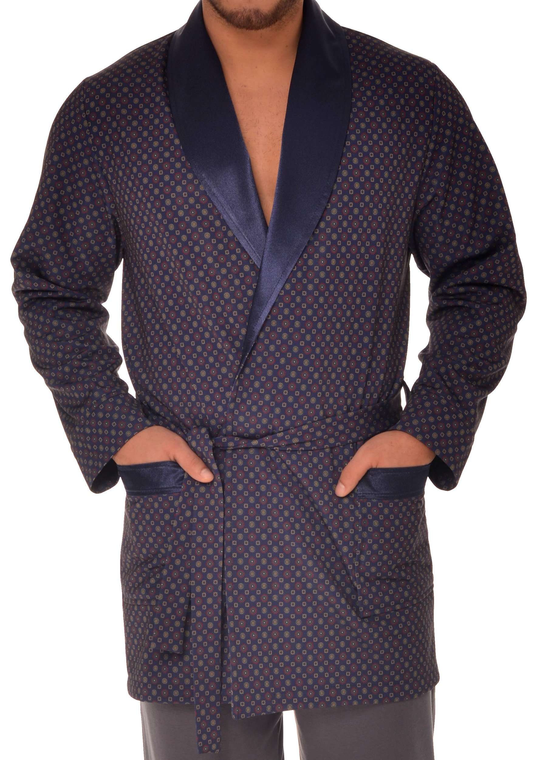 Revise RE-502 Elegant Short Men's Dressing Gown - Smoking Jacket – Darkblue – M