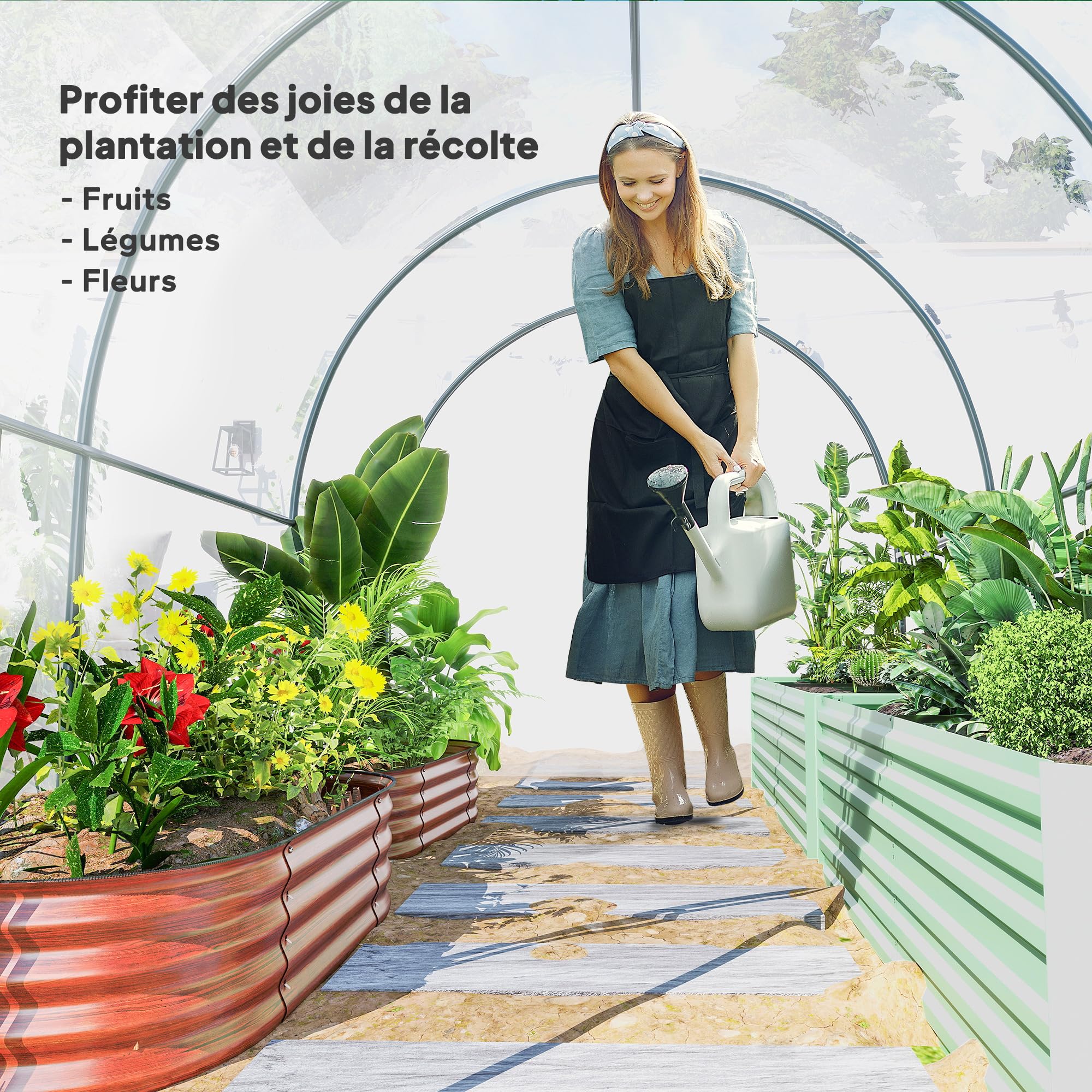 Outsunny Serre de Jardin Tunnel avec châssis Tubulaire renforcé Surface Sol 6 m² Porte zippée 2 fenêtres enroulables Serre à tomates 3L x 2l x 2H m - Transparent