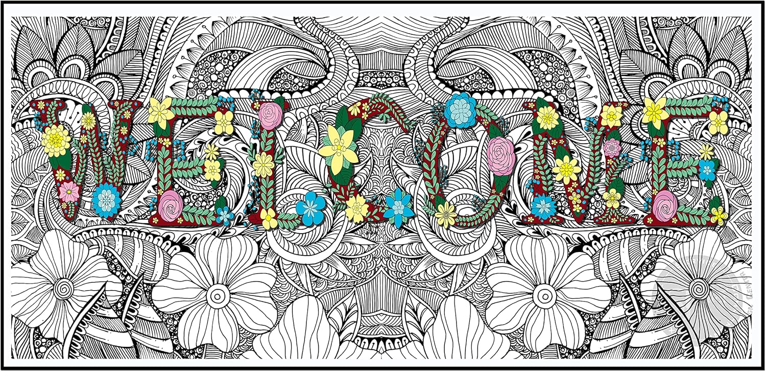 SJPRINTER Inspirational Wall Art, Giant Coloring Poster Mandala for Kids Adults - Great for Girls, Boys, Arts, Crafts, Care Facilities, Schools, Family Time, Groups (WELCOME, 24" x 52")