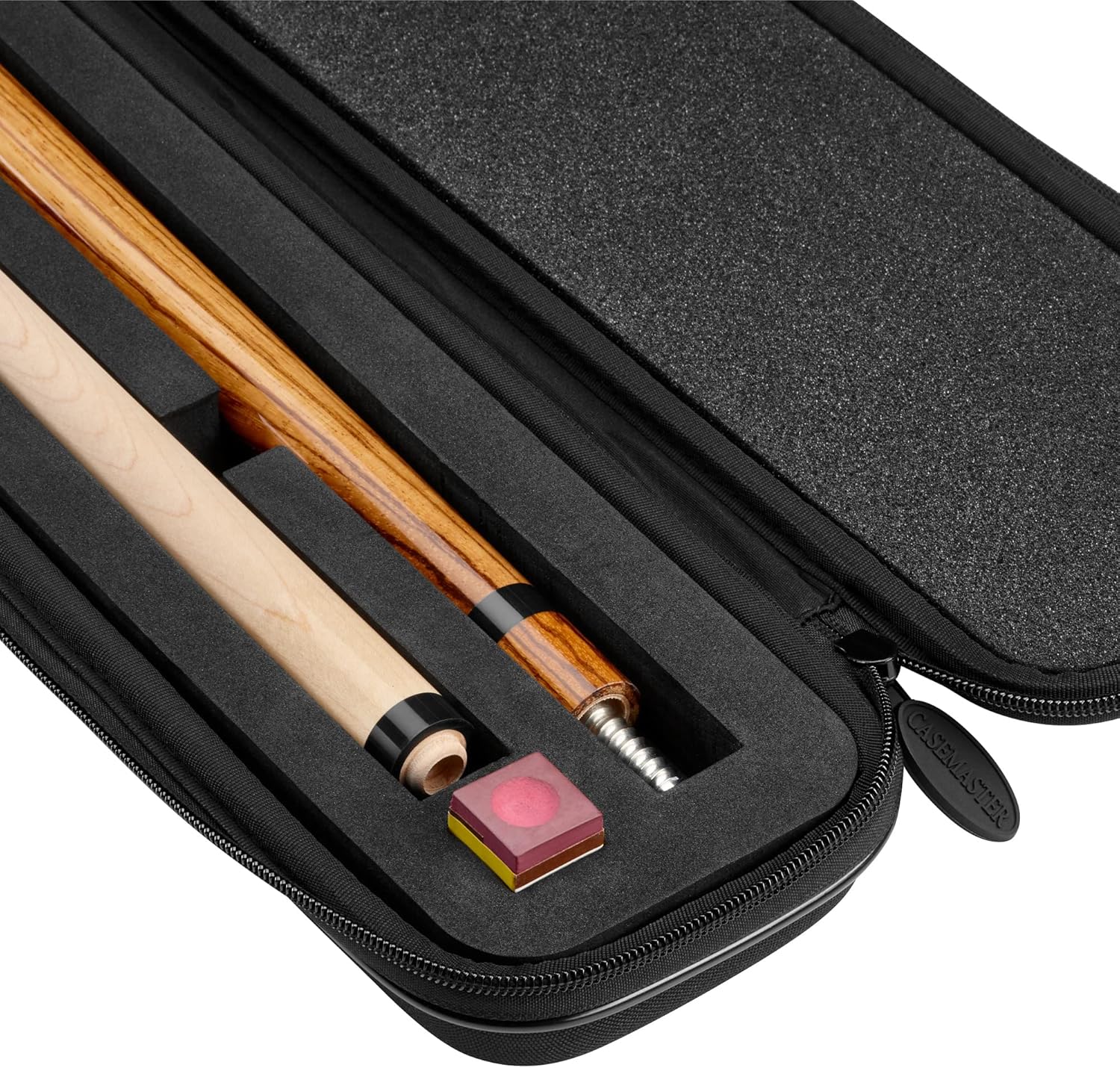 Casemaster Parallax Billiard/Pool Cue Case 600D Oxford Heavyweight Polyester Fabric and Padded Interior, Holds 1 Complete 2-Piece Cue (1 Butt/1 Shaft), Black with Black Trim : Sports & Outdoors