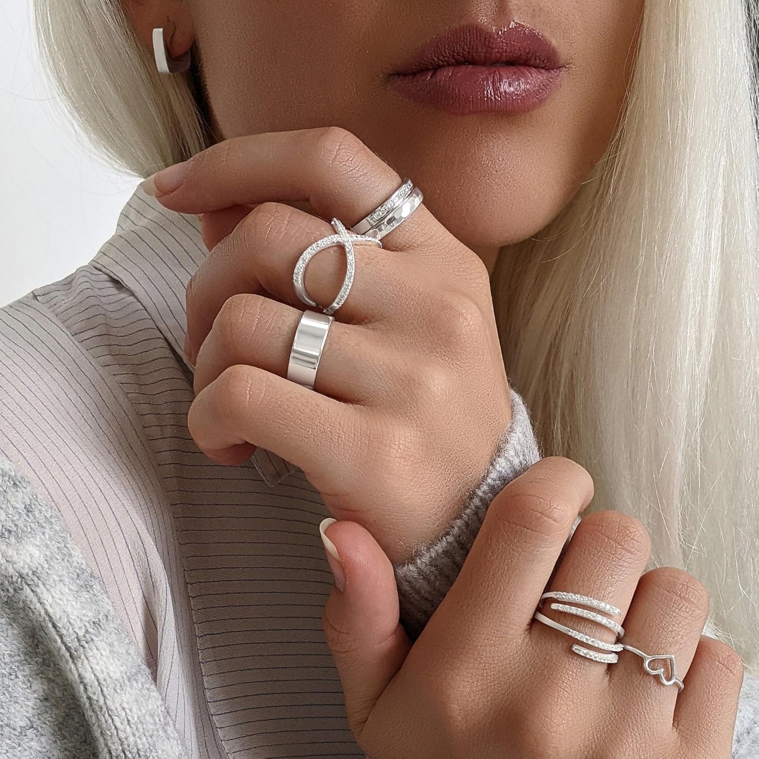 Silverly Sterling Silver Cigar Ring - Flat-Edge Wide Band Thumb Rings for Women and Men - Polished 925 Silver Wedding Court Rings His and Hers - Minimalist Classic Jewelry - Cute Promise Ring