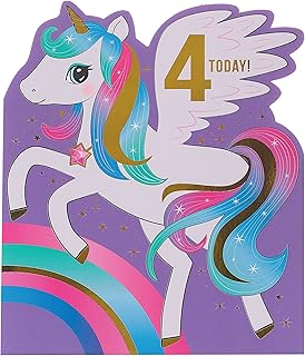 UK Greetings 4th Birthday Card - 4th Birthday Card for Girls - Girls 4th Birthday Card - 4 Year Old Girl Birthday Card - Unicorn Birthday Card, Multi, 679387-0-1, 159mm x 184mm
