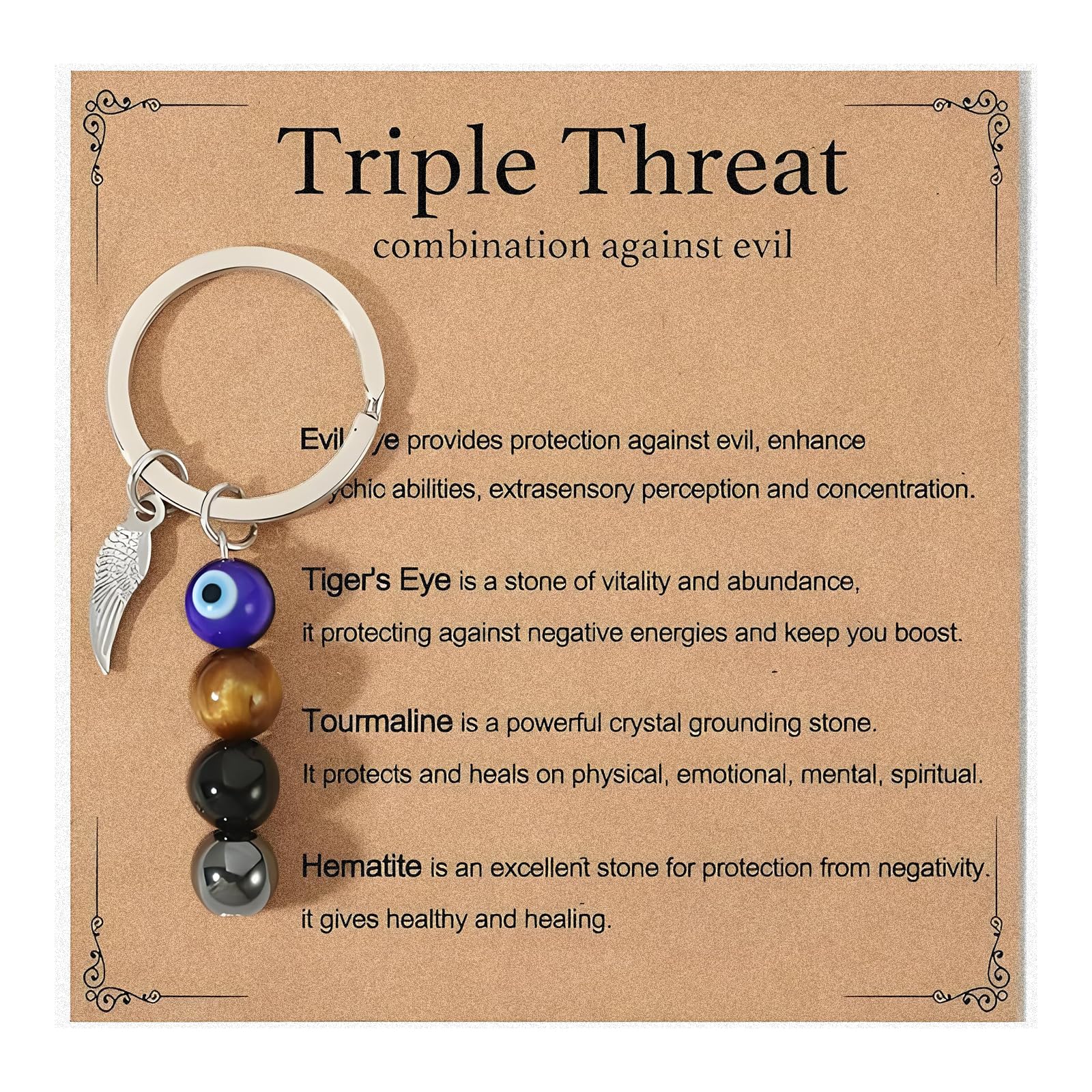 Ysaoaka Unisex Multicolor Evil Eye Keychain, Crystal Keychain, Triple Protection Stone Key Chain, Ring Charms With Evil Eye Keyring For Friend Family Member Coworkers