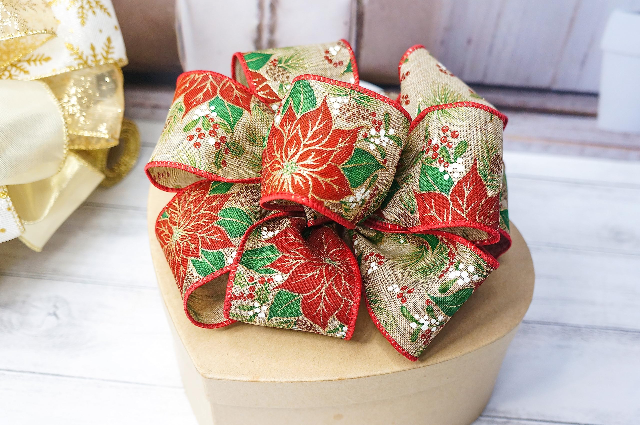 Altier Juteband mit Weihnachtsstern – 6,3 cm x 9,1 m x 1 Rolle für Weihnachten, Heimdekoration, Geschenkverpackungen, Schleifenherstellung, Kranz, DIY Handwerk