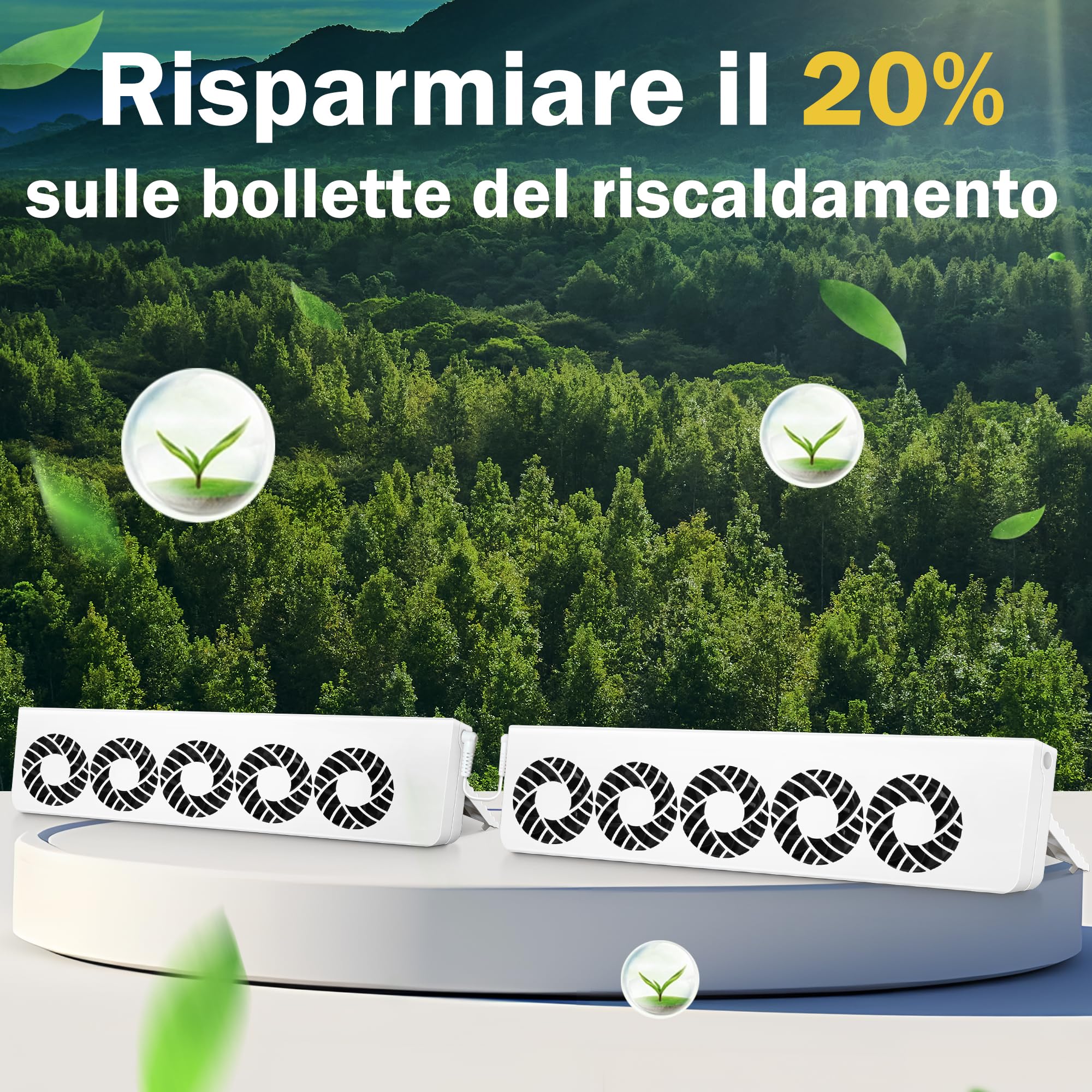 Ventole per Termosifoni 2.0 con Controller con Termostati Intelligenti, 10 Ventole per Aumentare l'efficienza del Riscaldamento e Risparmiare Energia con 1 Spina di Alimentazione (Duo Set)