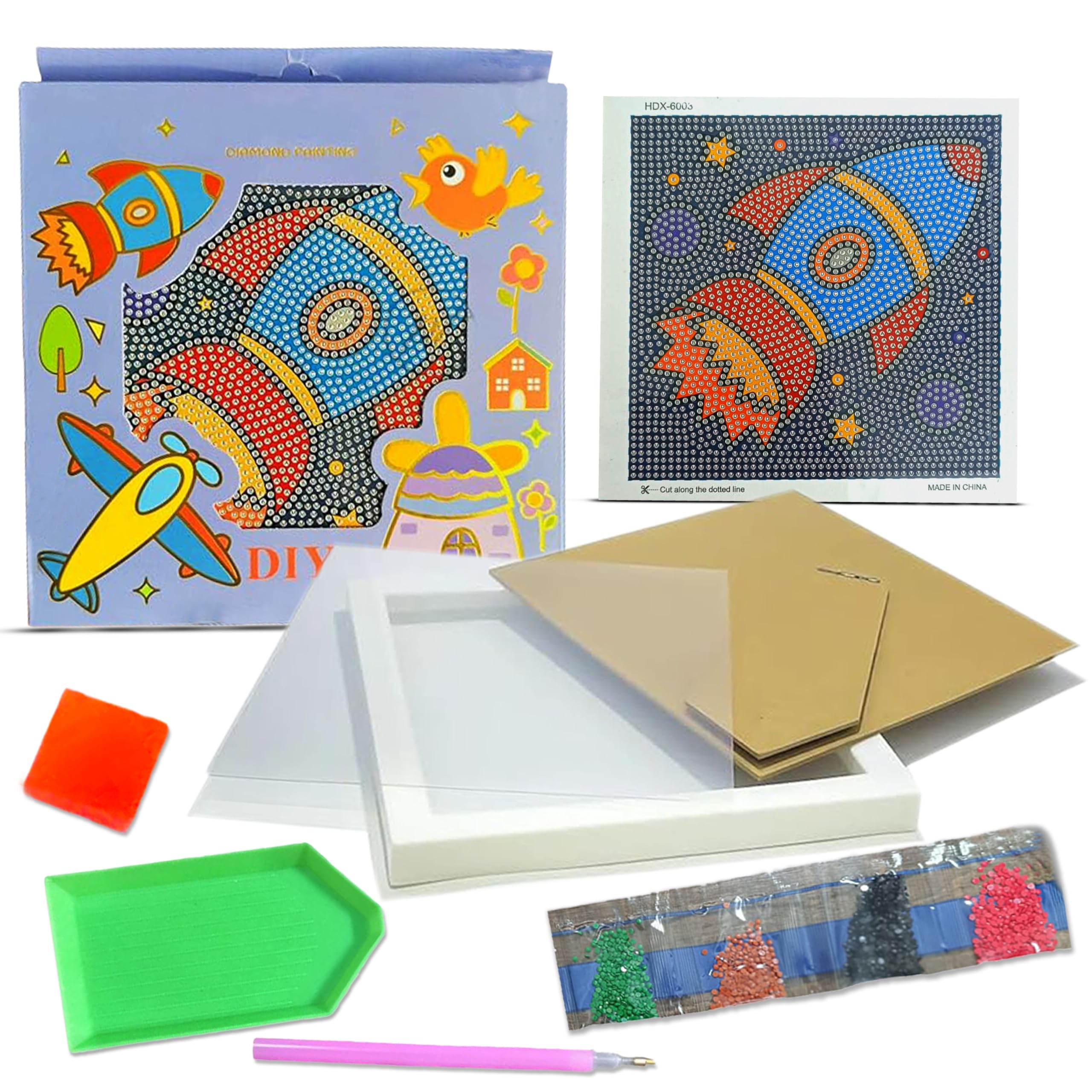 LitVibes DIY Diamond Painting Kit with Frame for Kids & Adults Art & Craft Set Suitable for Home & Wall Decoration Fun Birthday Return Gift for Children Multicolor Parent-Child Game - (Rocket Design)-image-24