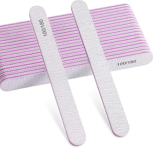 TsMADDTs Juego de limas de uñas, 20 unidades de uñas acrílicas naturales de doble cara de grano 100 180, herramientas de manicura profesionales para