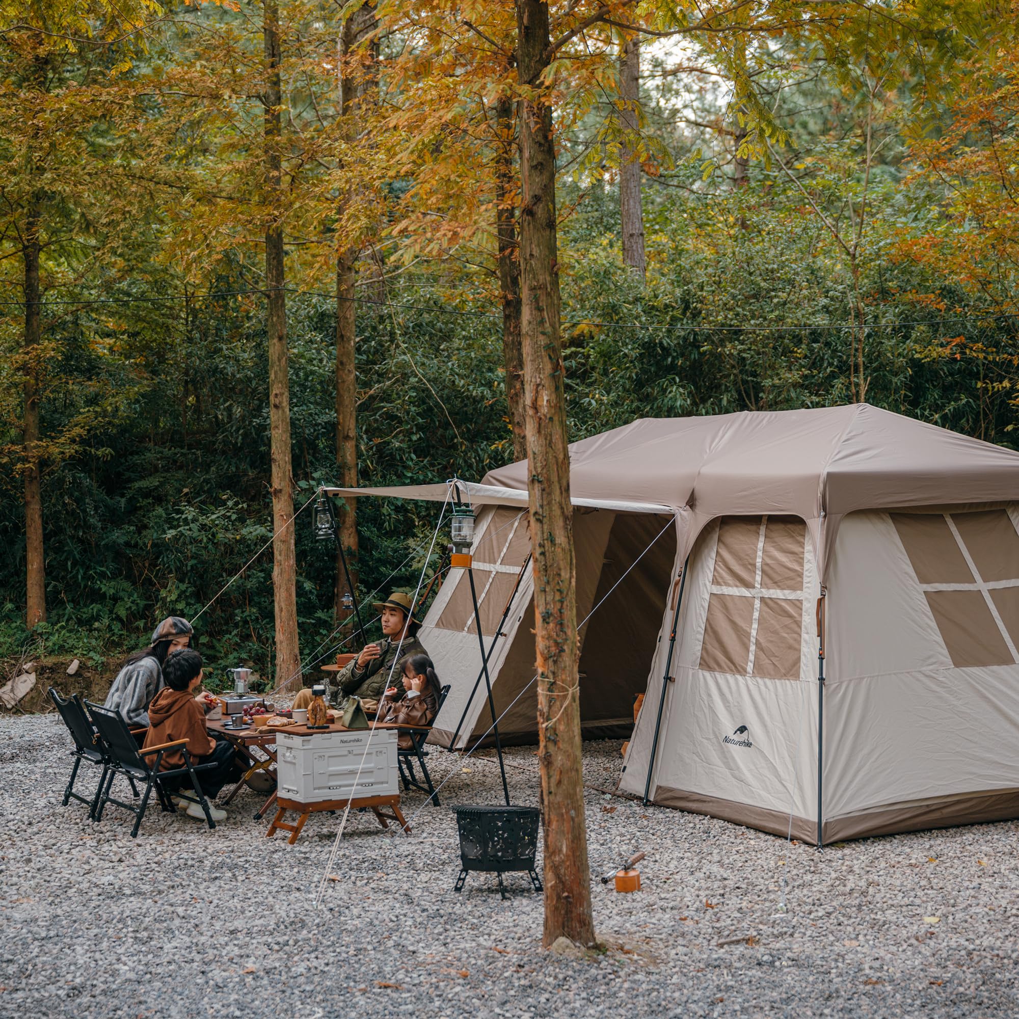 Naturehike Village Camping Tent for 4 Person 6 Person 8 Person, 4 Season Instant Camp Tent, 4-8 People Family Cabin Tent with Two Rooms & One Hall, 5 Large Mesh Windows