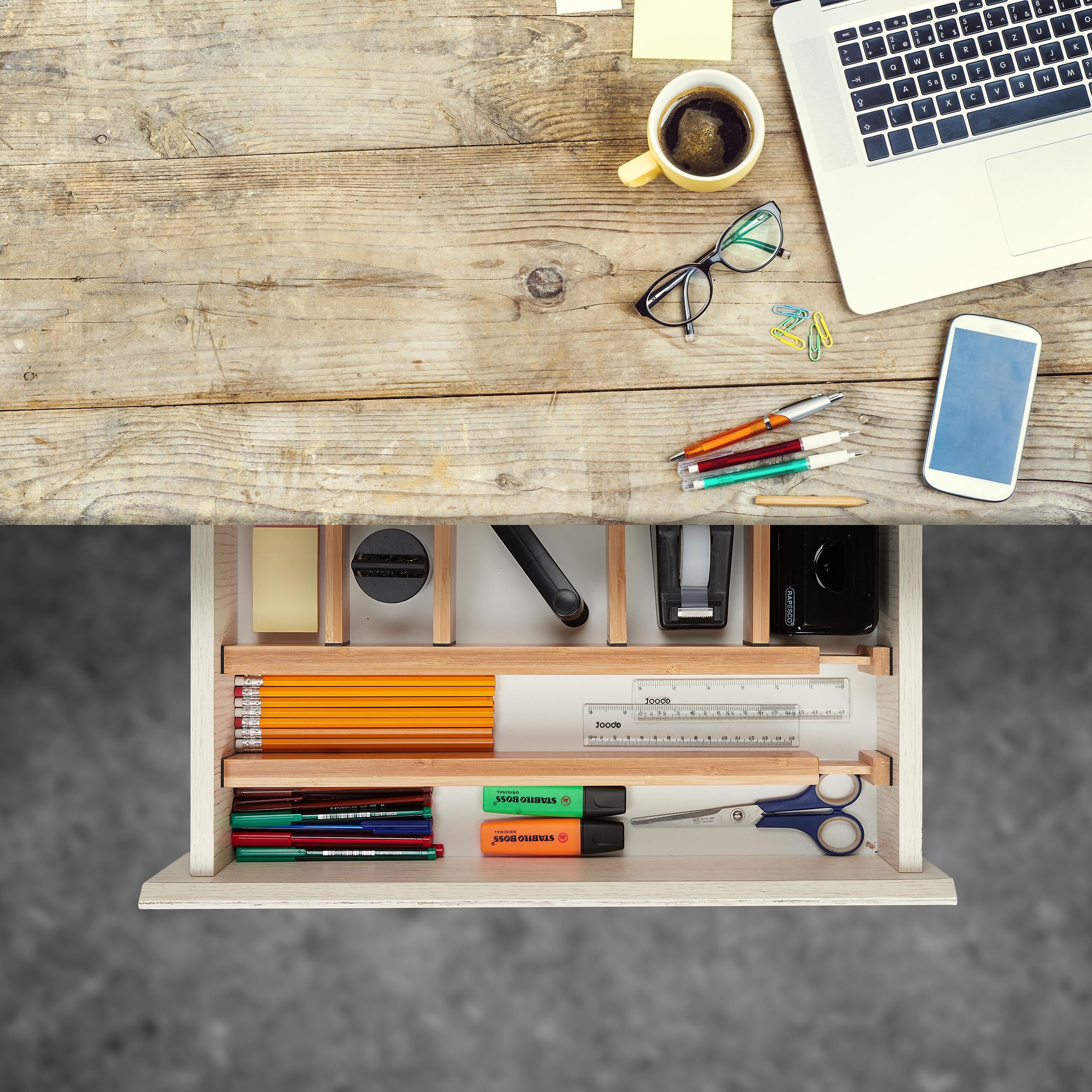 Relaxdays Schubladentrenner 4er Set - Verstellbar 46-56 Cm, Bambus Schwarz, Für Küche & Büro