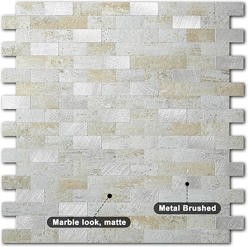 Miniatura 2 de VAOVI Azulejos adhesivos para despegar y pegar para cocina, azulejos de baño, azulejos de mármol, azulejos de ducha impermeables (10 hojas, gris)