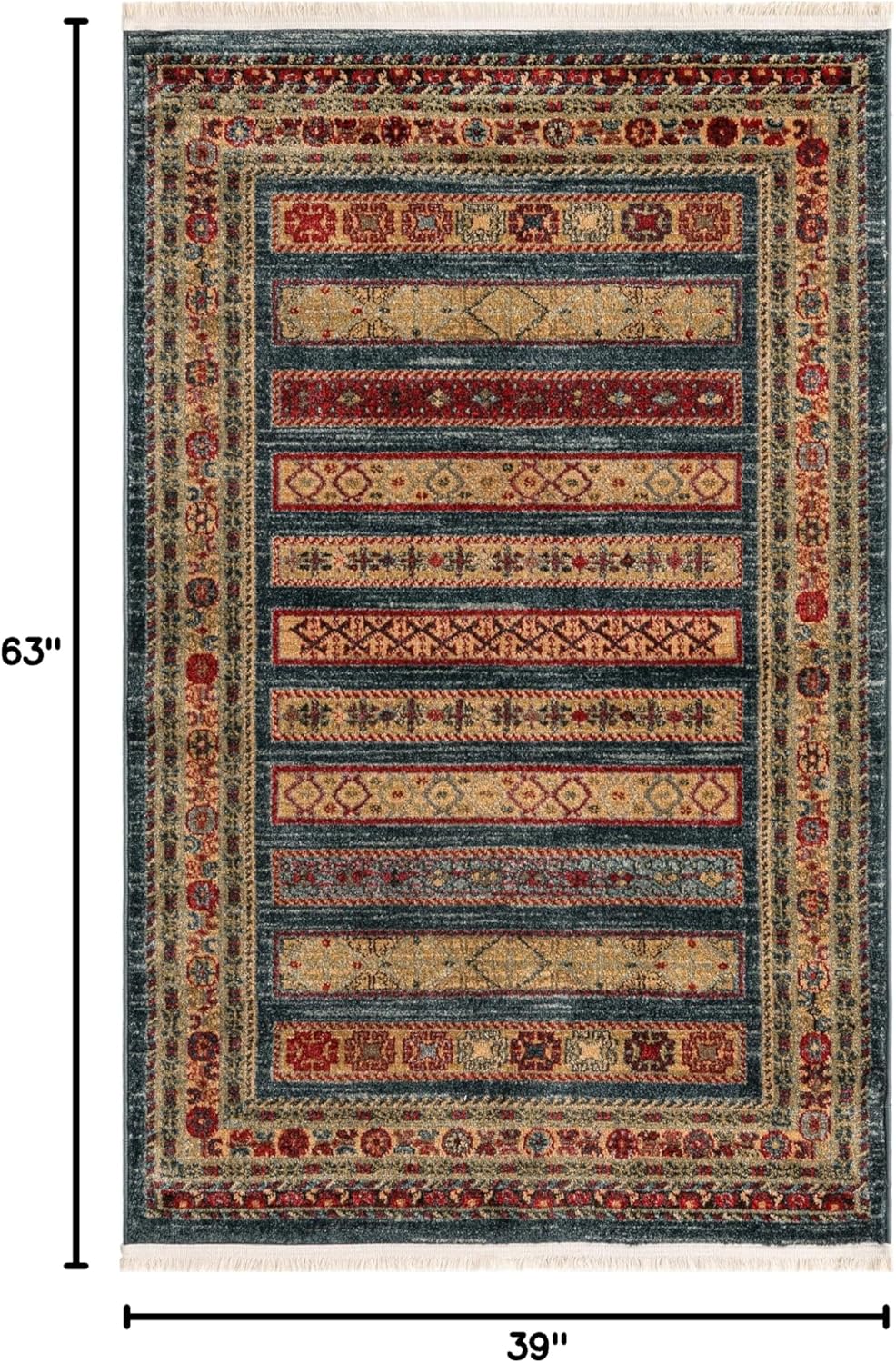 Rugs.com Kashkuli Gabbeh Collection Rug – 3' 3 x 5' 3 Blue Medium Rug Perfect for Entryways, Kitchens, Breakfast Nooks, Accent Pieces