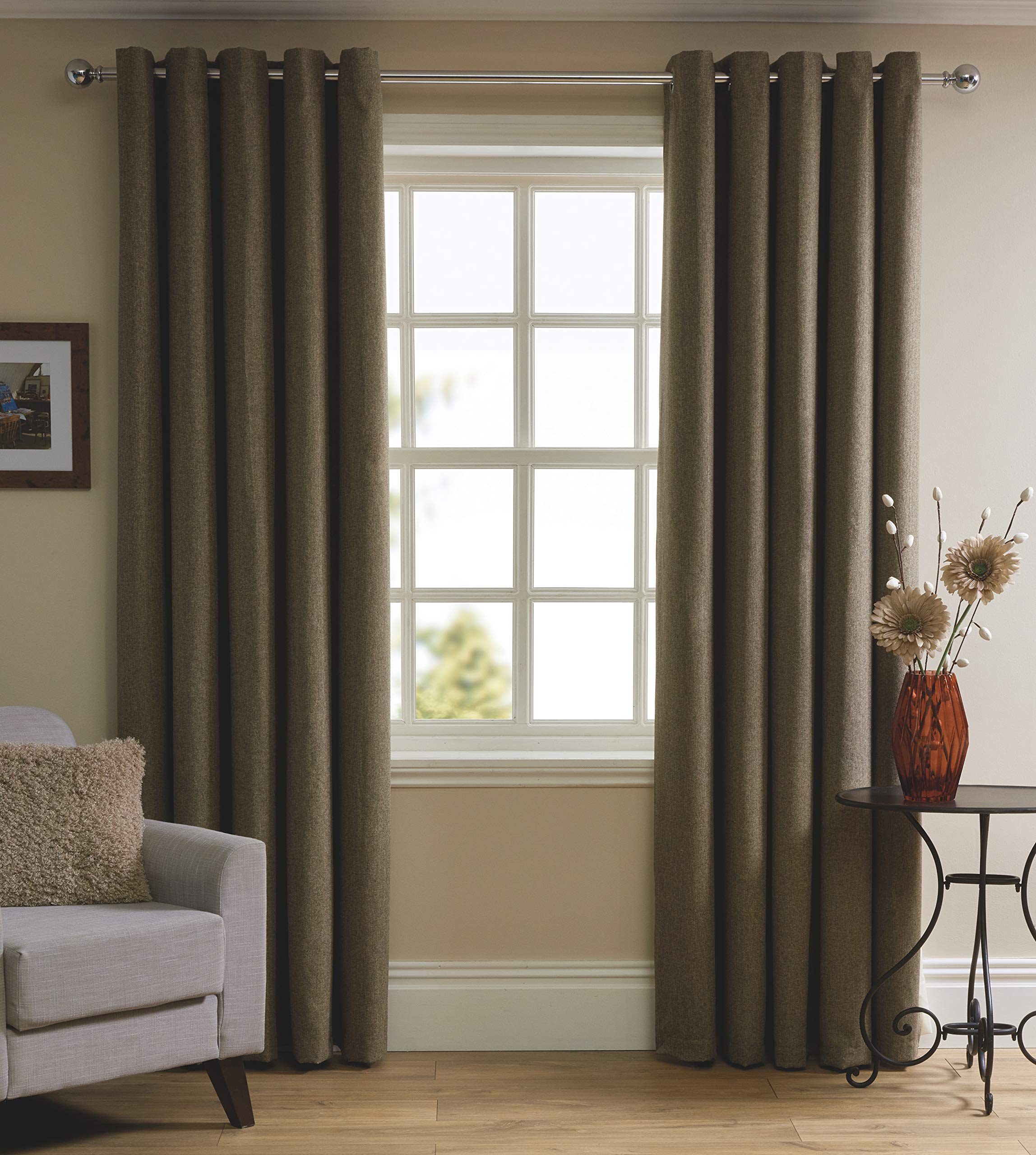 Sleepdown Herringbone Eyelet Lined 100% Polyester Curtain 66 x54 - Natural