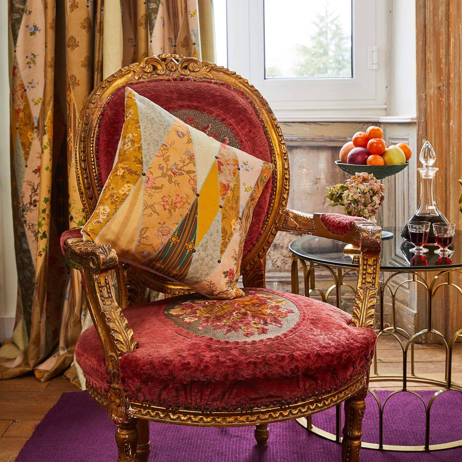 Eclat boisé ' - Coussin en tissu et cuir - modèle 2