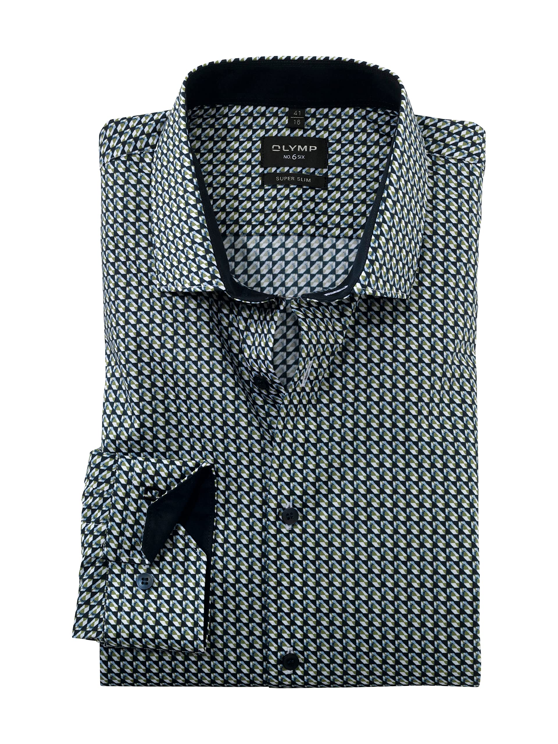 Olymp Men Business Shirt Long Sleeve No. Six,Digital Print on Plain,Super Slim,Modern,Green (Limone 44),44