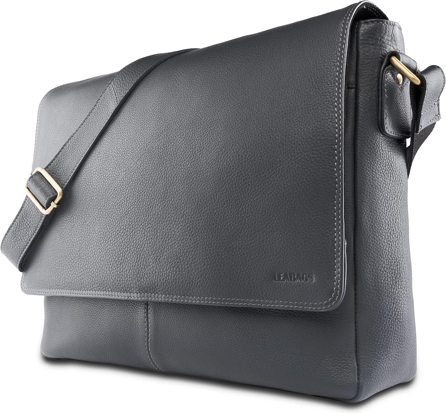 LEABAGS Leather Messenger Bag for Men Women - Briefcase genuine buffalo leather Oxford - Laptop Bag Crossbody Work College Steel Bule