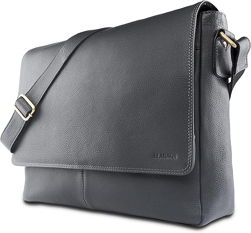 Miniatura 2 de LEABAGS Bolso de hombro de cuero para hombre y mujer | Bolsa para portátil de hasta 15 pulgadas | Bolsa de mensajero | Bolsa de hombro | Bolsa de