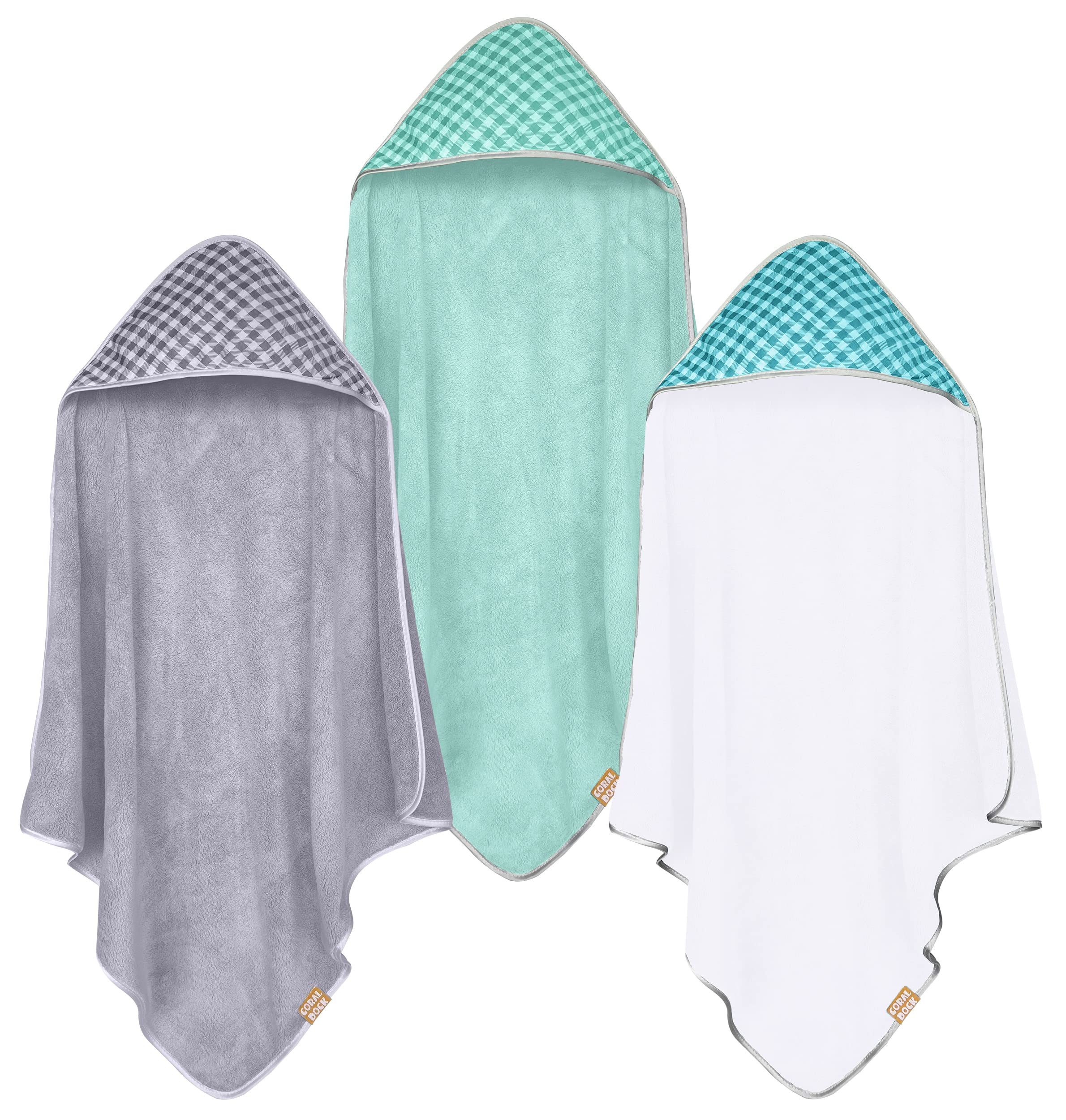 CORAL DOCK Juego de 3 Toallas de baño con Capucha para bebé, Ultra absorbentes, artículo Esencial para recién Nacido, niño, niña, Toalla de baño para bebé, Regalo para bebés y niños pequeños, Cuadros