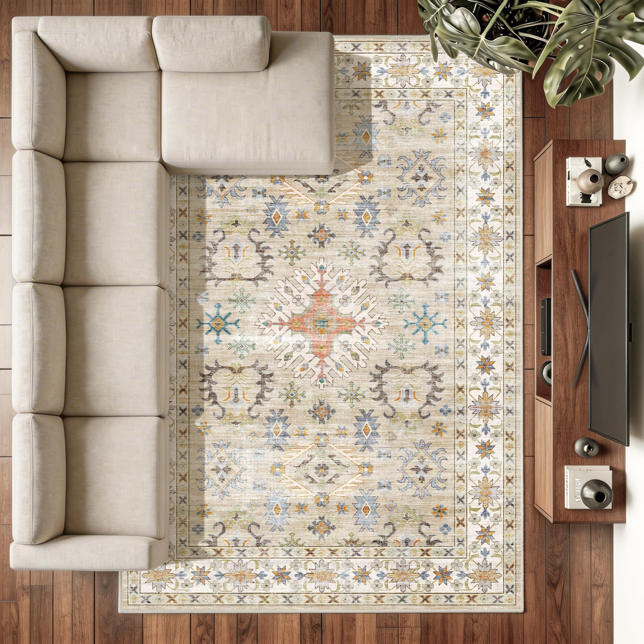 Decoranddecor Distressed Rug For Bedroom, 200x290cm – Non-Slip, Stain Resistant, Pet Friendly, Washable, Entryway Easy Clean Durable Carpet – Tessia