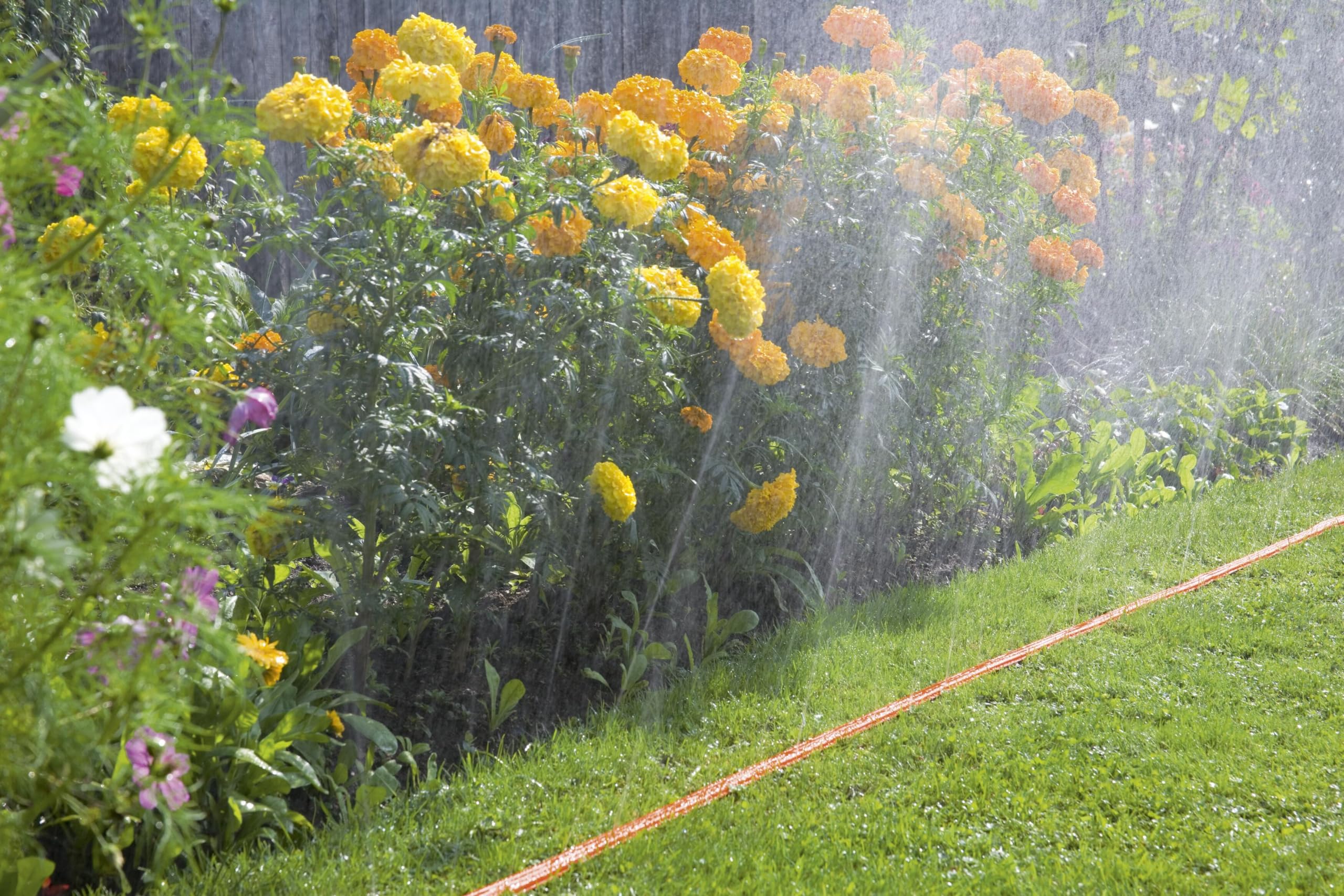 Arroseur souple Gardena : arroseur à pulvérisation pour massifs et surfaces étroits, pulvérisation fine, adapté à de nombreux raccords Gardena, réglage de la longueur, 15 m, orange (996-20) (Lot de 2)