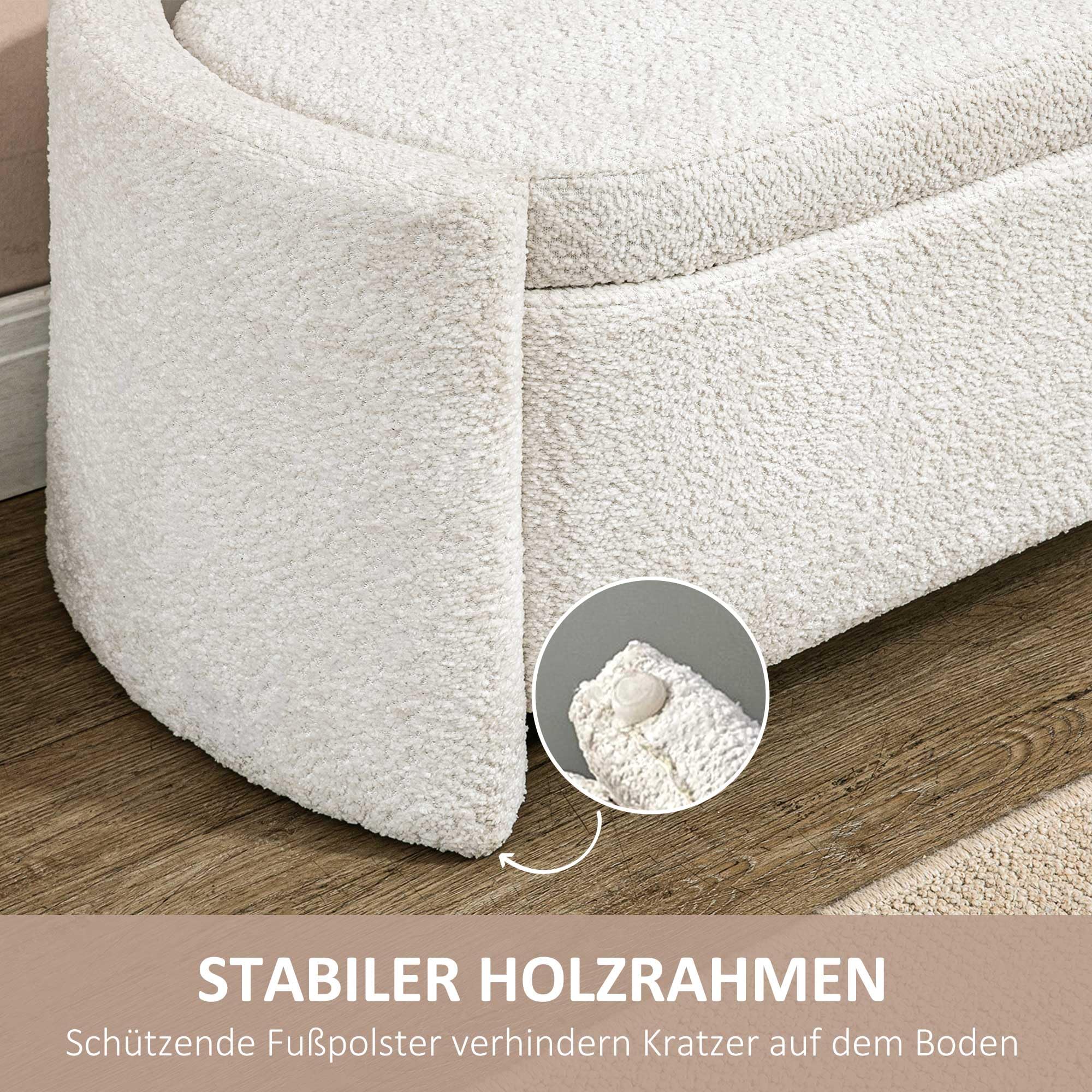 HOMCOM Sitzbank Bettbank mit Stauraum mit Deckel Creme 105 x 44 x 45,5 cm | Polsterbank, Teddy-Samtoptik, Sitztruhe, Truhenbank für Wohnzimmer, Schlafzimmer