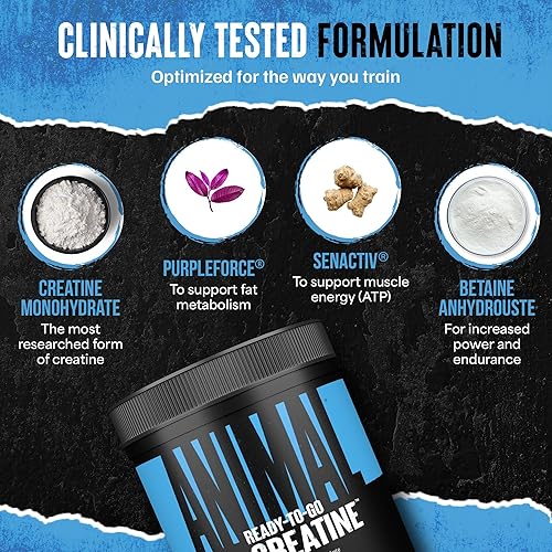 Miniatura 5 de Animal Creatina XL Powder - Suplemento mejorado de monohidrato de creatina más betaína anhidra PurpleForce y Senactiv - Retrasa la fatiga muscular