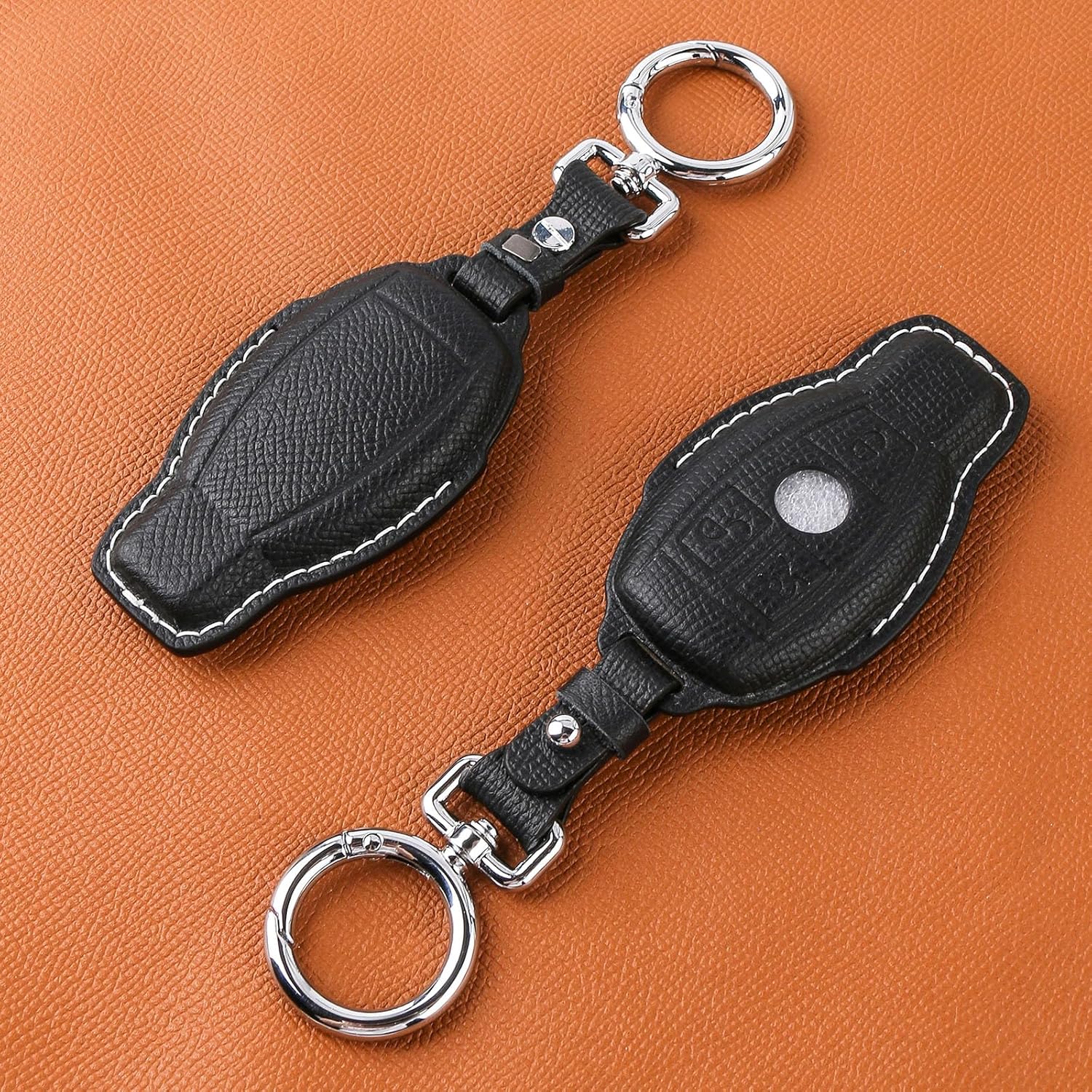 Leather Key fob Cover,Keychain Shell,Leather Key case Protector Compatible for 3 Buttons Mercedes Benz C E M S GLK CLA GLA GLC GLE CLS CLK G AMG Series Smart Remote Key (Black) - Image 7