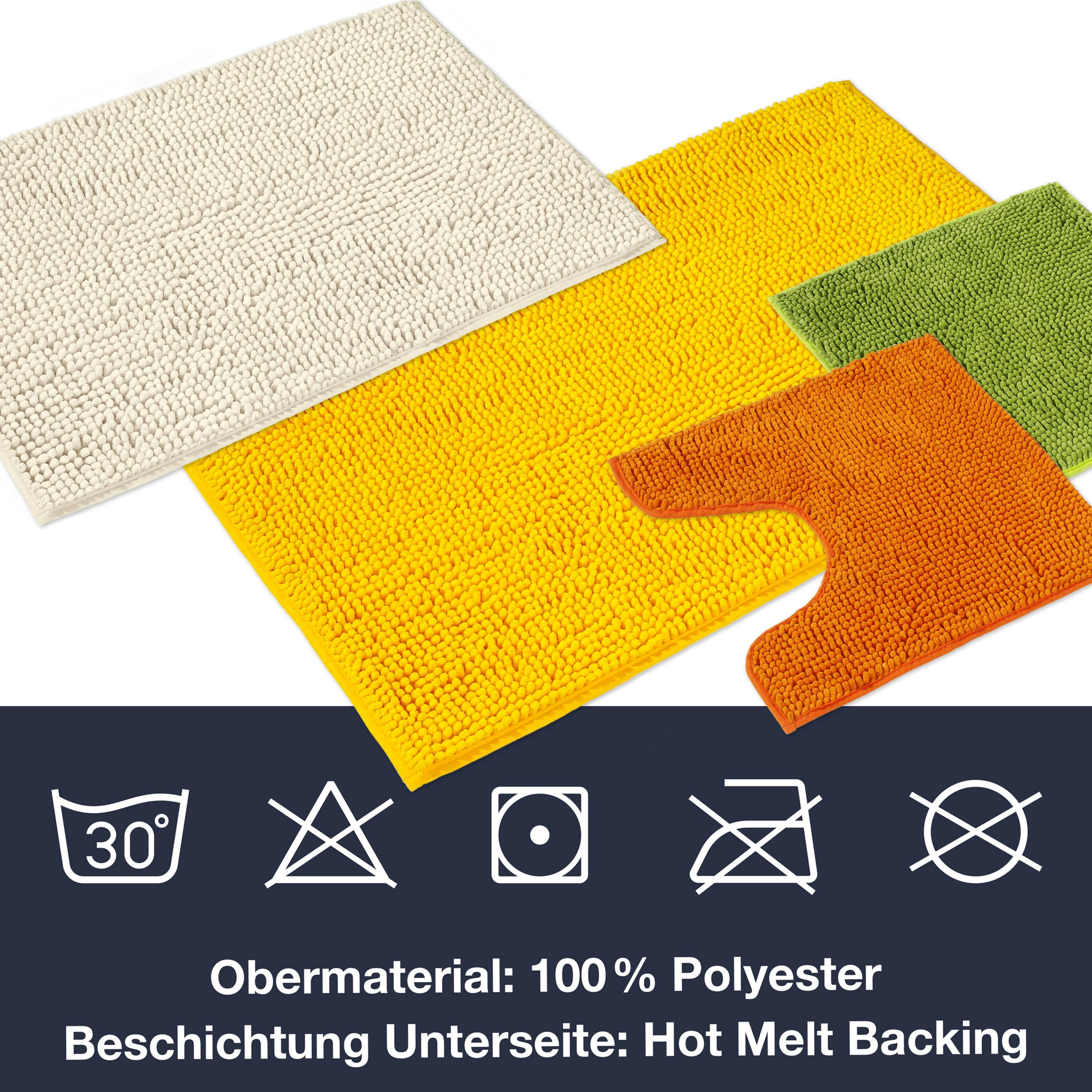 WohnDirect Badematten Set 2 teilig - Creme 50 x 80 cm - rutschfest & Waschbar - Badvorleger, Badezimmerteppich, WC Vorleger