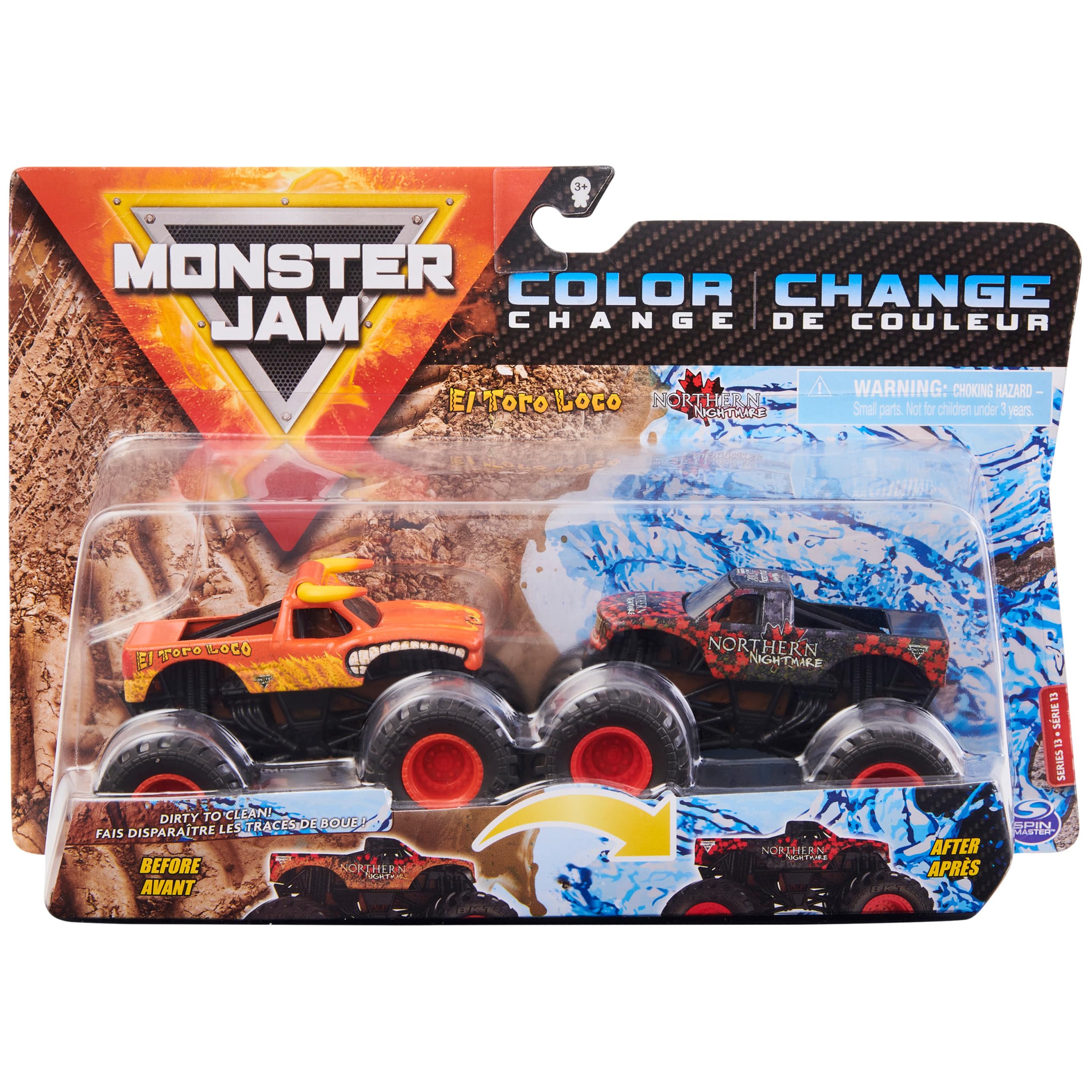 Official El Toro Loco Vs. Northern Nightmare Color-Changing Die-Cast Monster Trucks, 1:64 Scale, Assorted