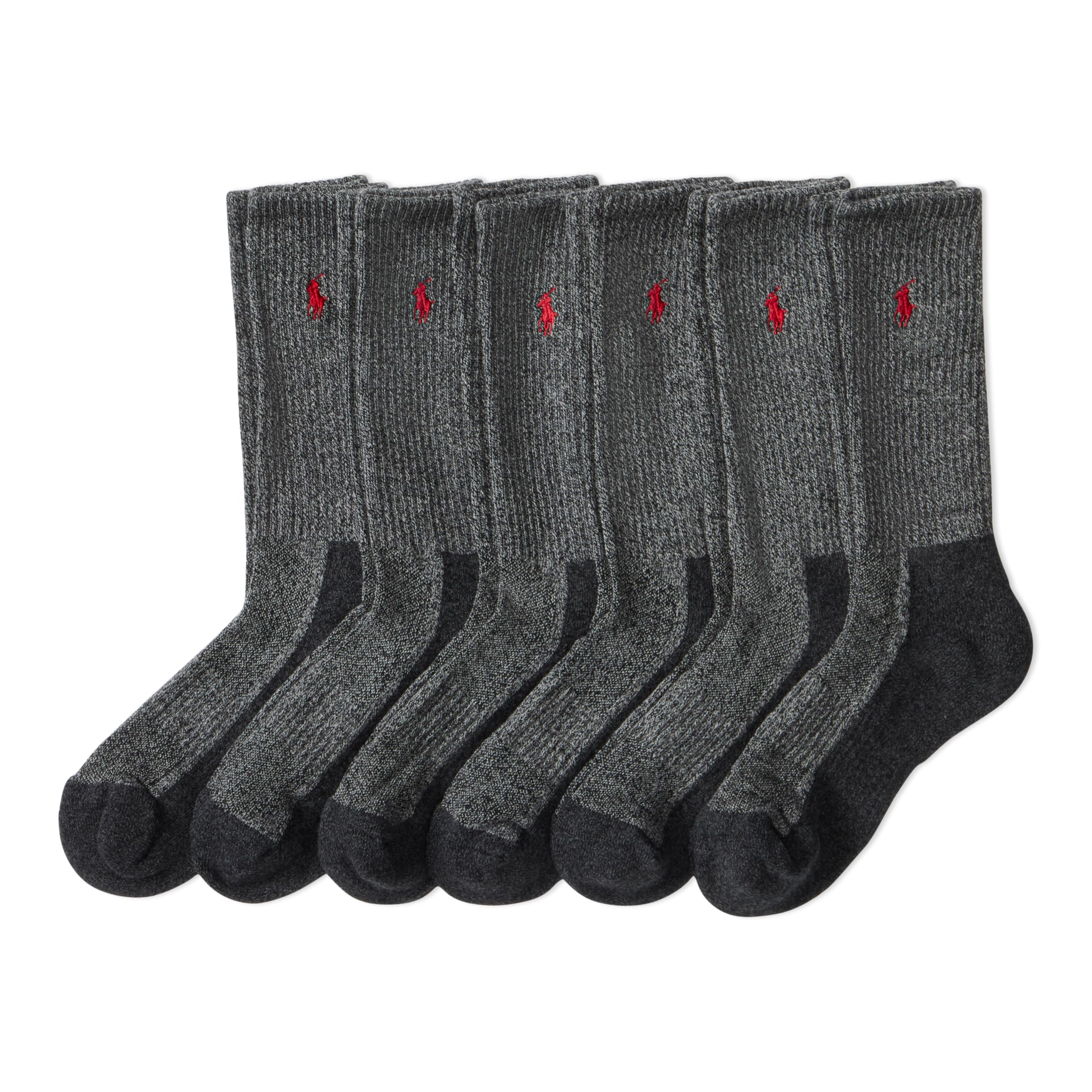 POLO RALPH LAUREN Men's Performance Crew Socks 6 Pack 6-12.5 Gray Marl Contrast