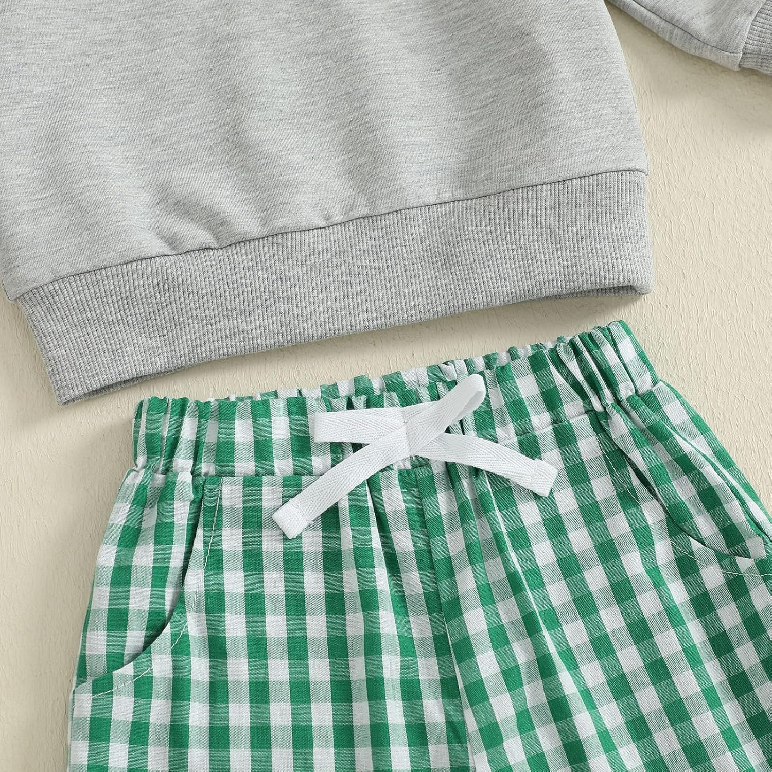 Toddler Baby Boy Christmas Outfit Tree Santa Gingerbread Tractor Long Sleeve Polo Sweatshirt Plaid Pants Set Clothes - Image 5