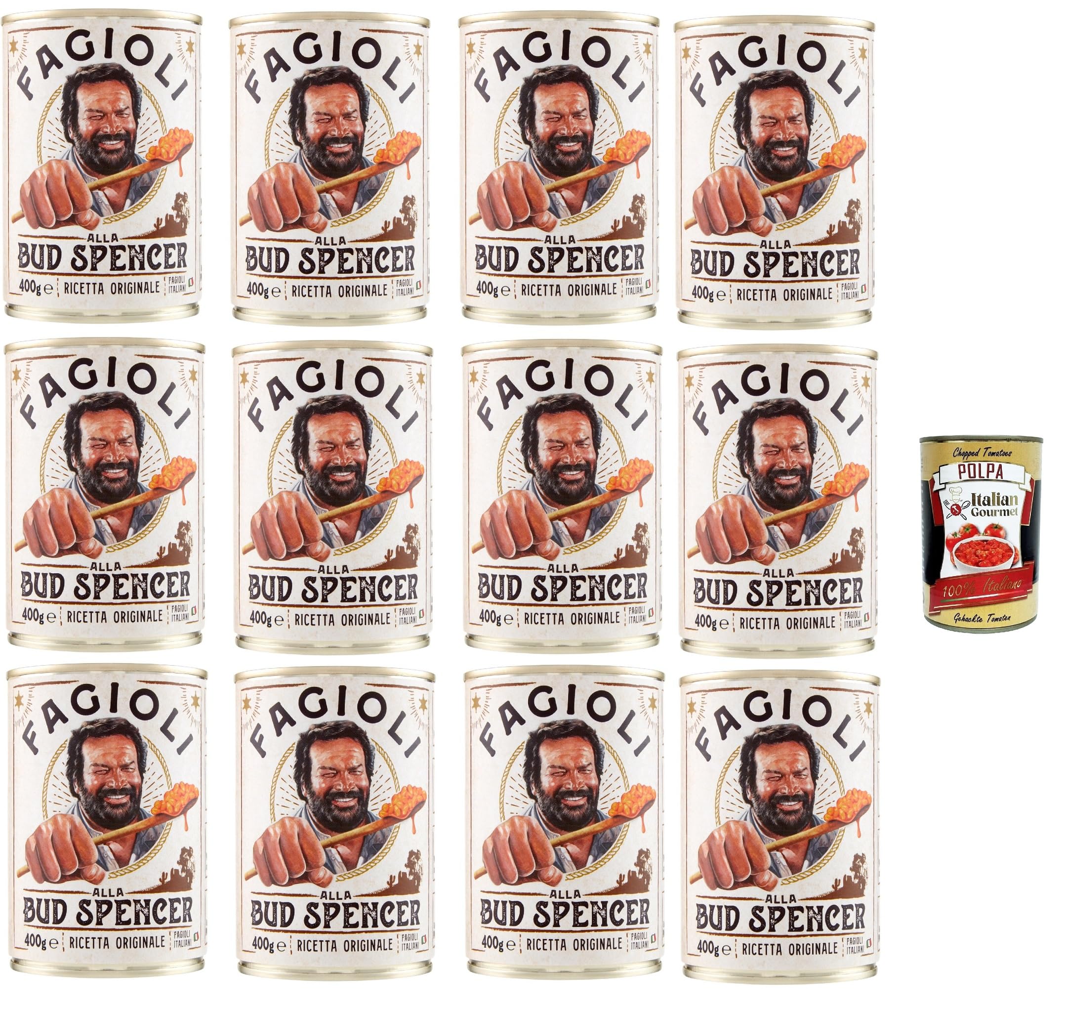 Fagioli alla Bud Spencer - Frijoles blancos con salsa de tomate, caja 12x 400 g | Receta italiana original | Listos para calentar | Fuente de proteínas | Ideal camping y comidas rápidas + Italian