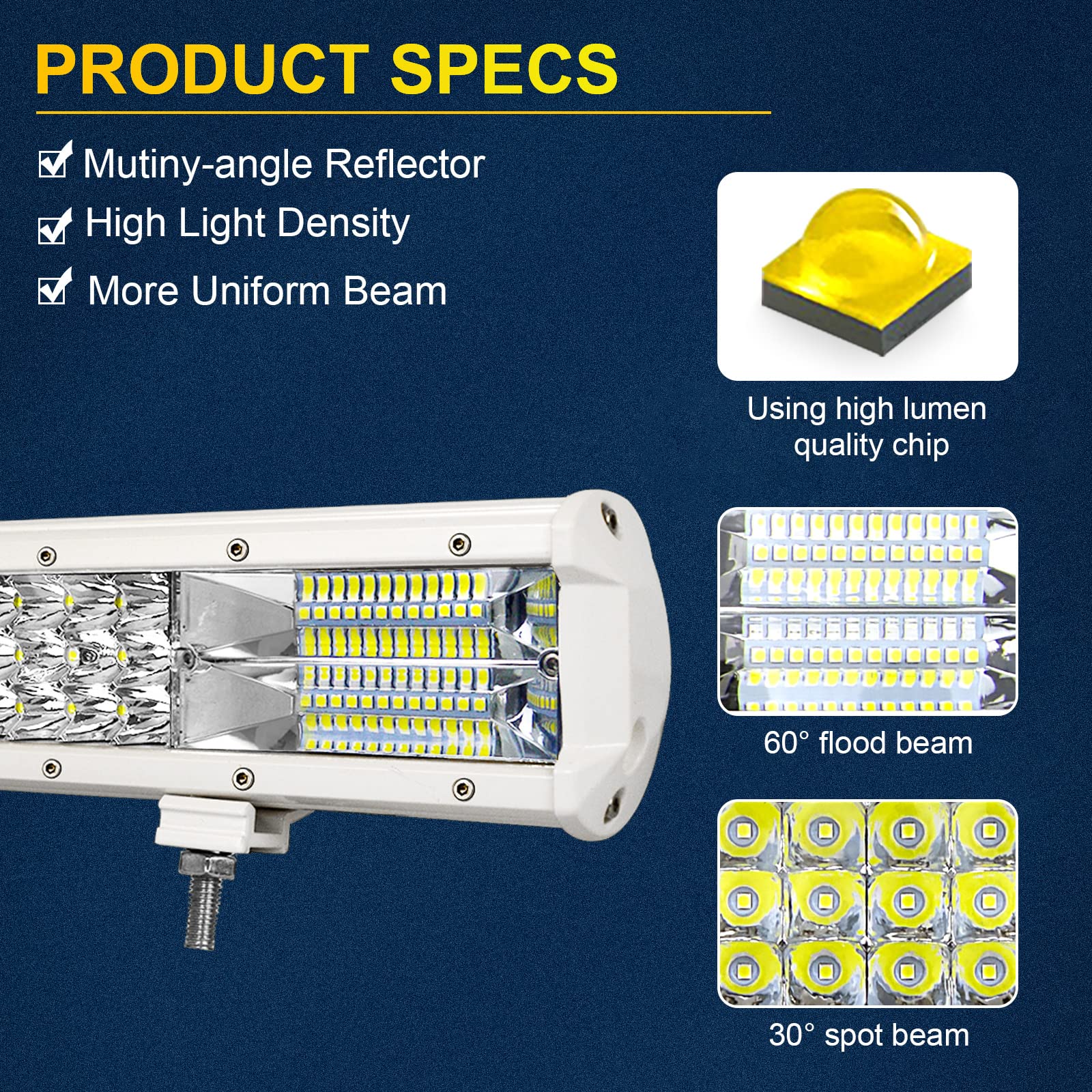 RIGIDON 17 cali 45 cm 252 W biały listwa Led 4 x 4, potrójny rząd 12 V 24 V listwa oświetleniowa led, listwa świetlna led do pojazdów offroad samochodów ciężarowych ciągnik SUV ATV, 6000K światła